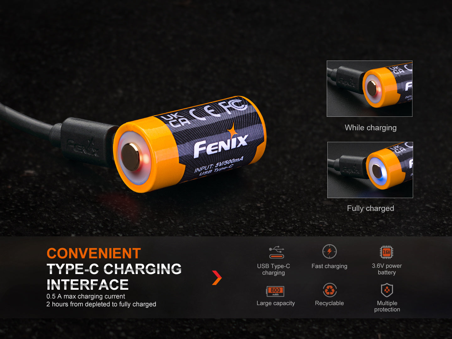 Fenix ARB-L16 800 Lumens USB-C Rechargeable 16340 Battery - Perfect for Tactical Flashlights, Emergency Kits & Outdoor Adventures