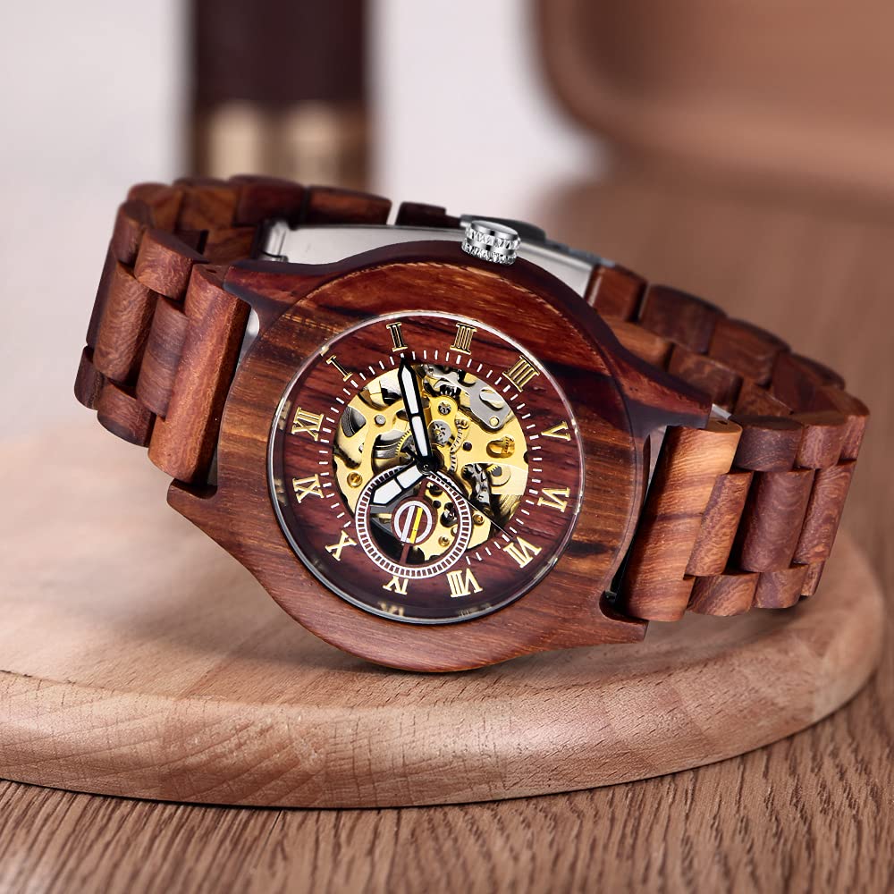 Wooden Watch for Men - Mechanical Movement & Wooden Strap | Gift for Father's Day & Birthday