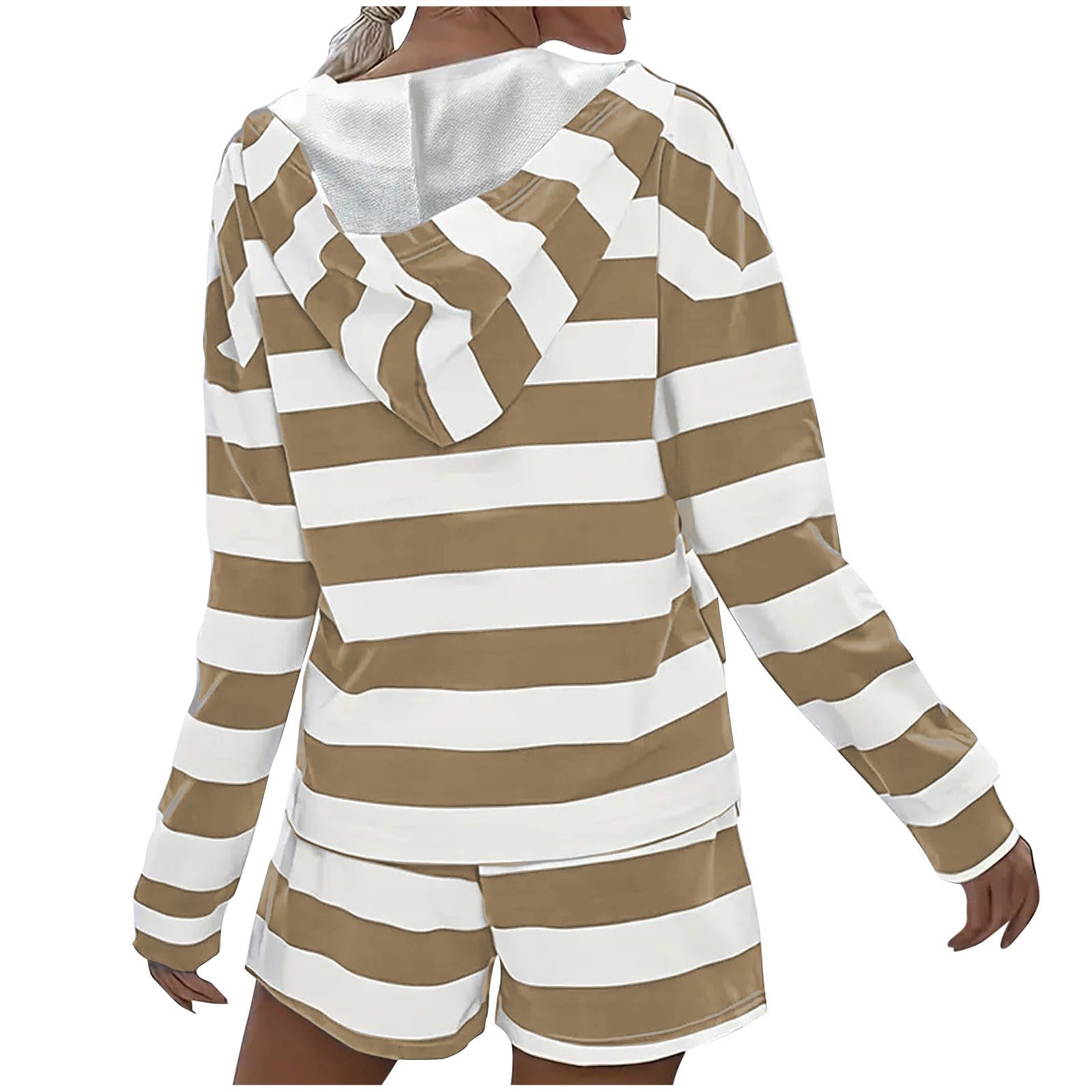 Women's 2-Piece Lounge Set - Long Sleeve Striped Hoodie & Shorts Casual Sweatsuit | Trendy Matching Tracksuit for Home, Gym & Travel 2024
