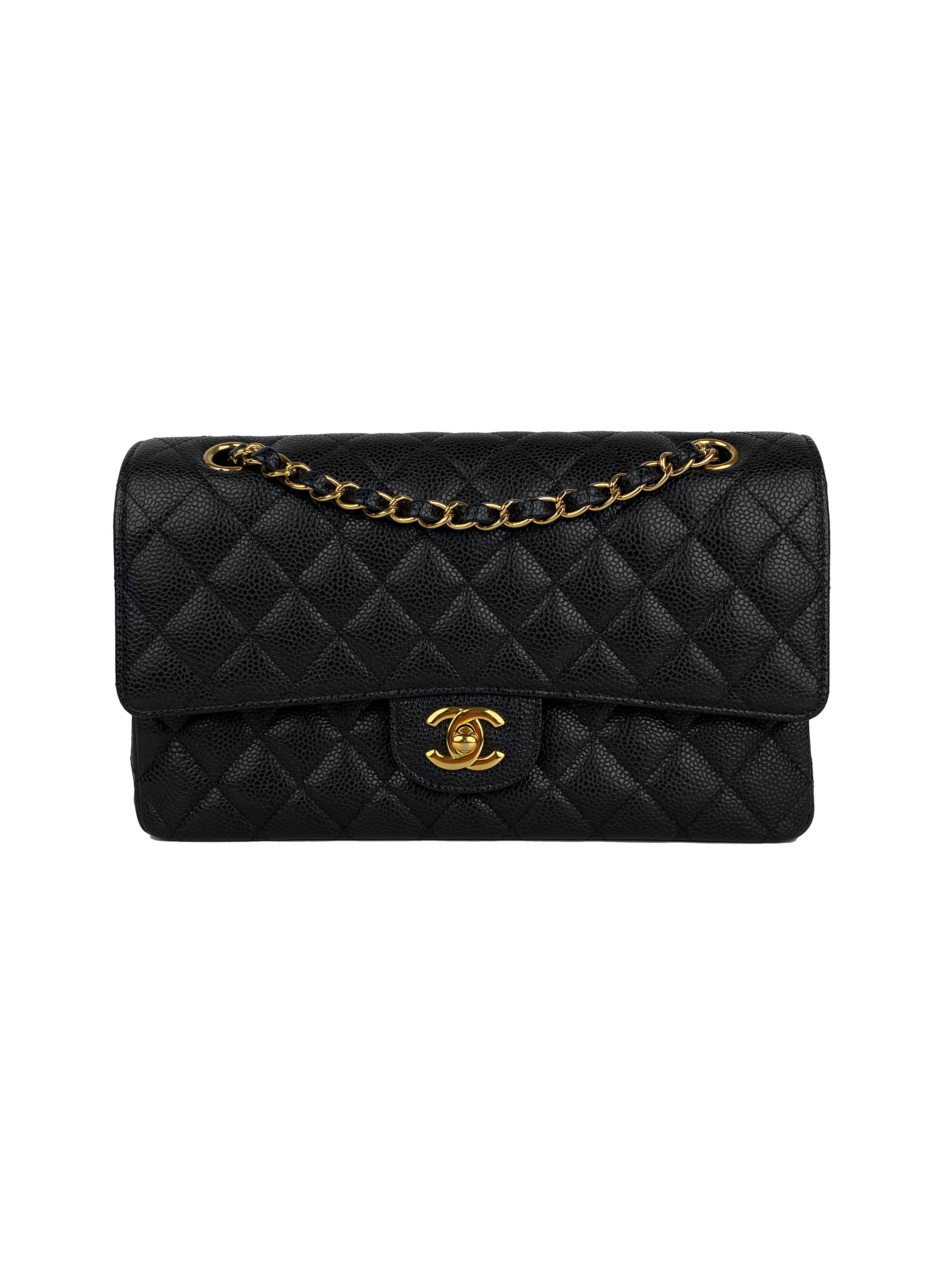 Chanel Medium Black Caviar Classic Flap Bag with Gold Hardware - Luxury Designer Handbag for Women, Perfect for Evening Events & Special Occasions