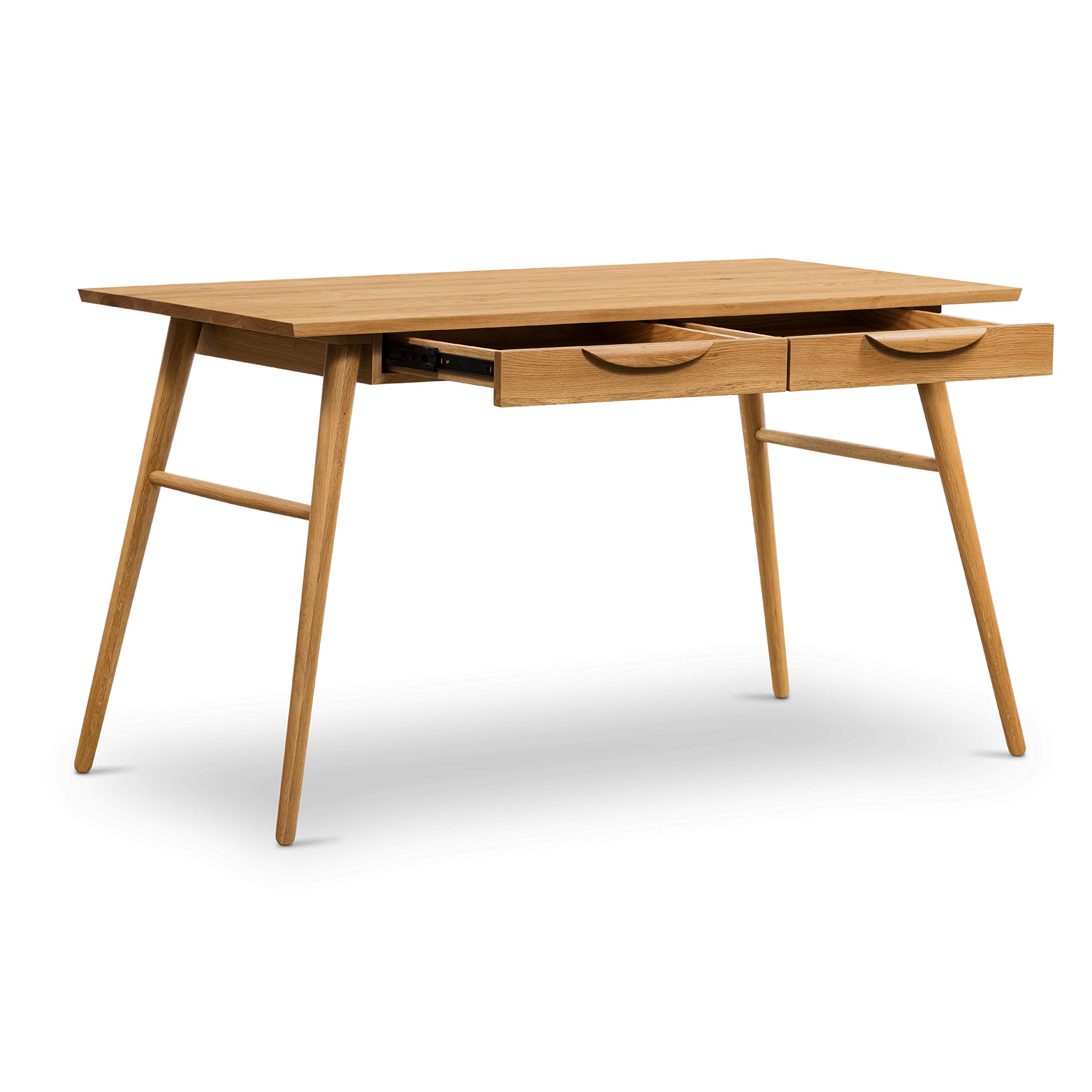 POLY & BARK Etta Office Desk - Solid Oak Wood Modern Writing Desk for Home & Office - Perfect for Remote Work, Study & Small Spaces