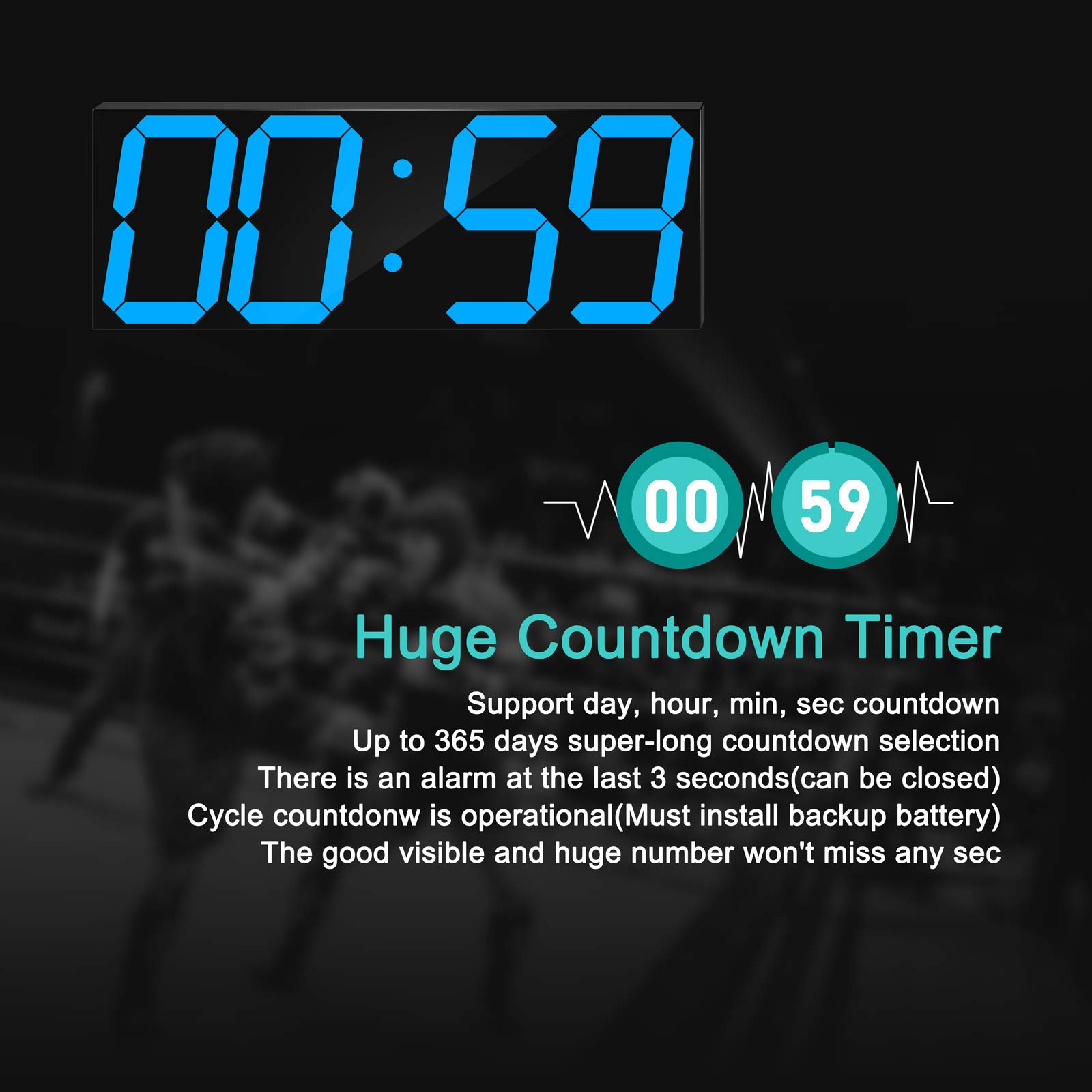 Large LED Digital Wall Clock with 6