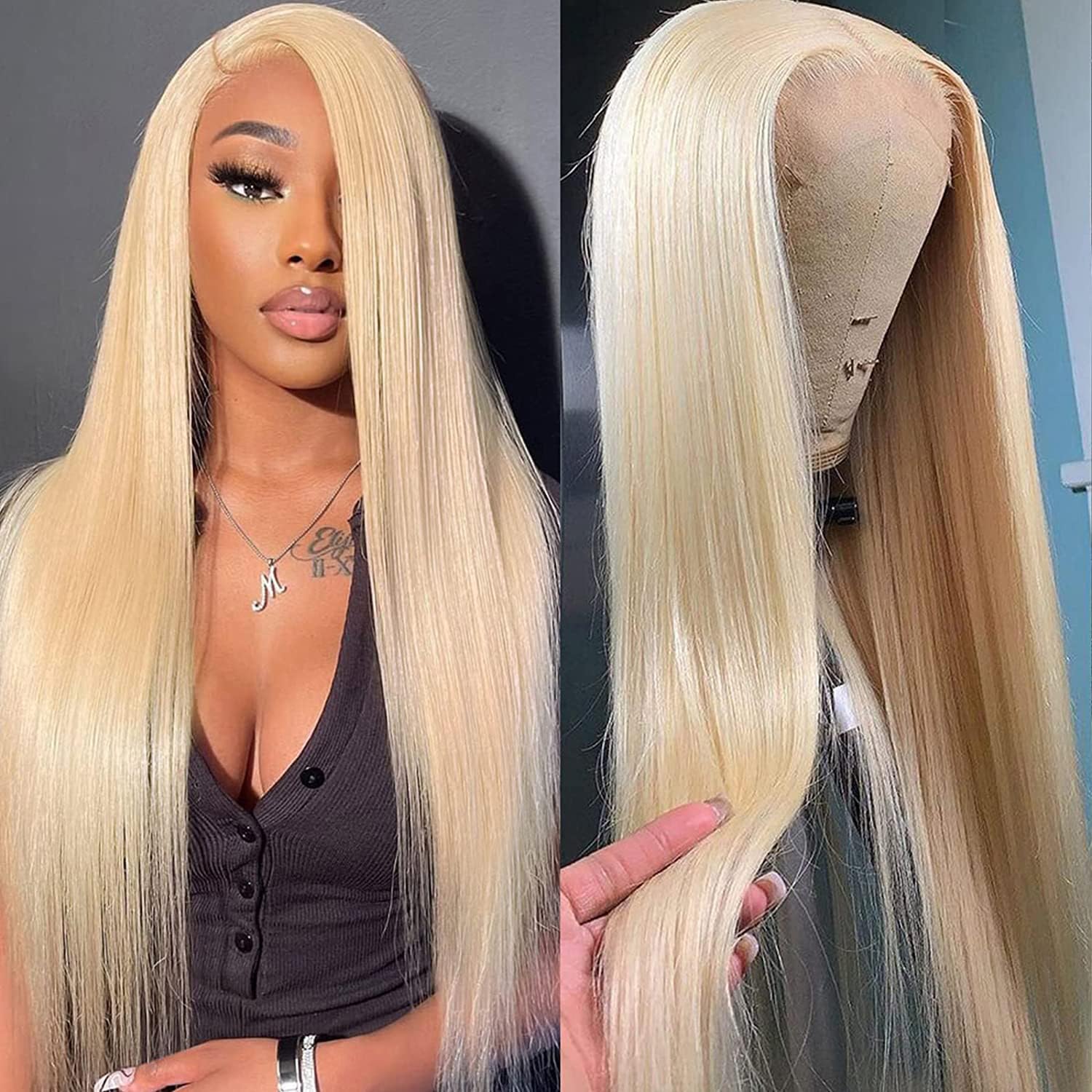 613 Lace Front Wig Human Hair 13x4 HD Transparent Straight Blonde Pre Plucked Glueless Wigs 180% Density - Perfect for Daily Wear, Cosplay, and Special Occasions
