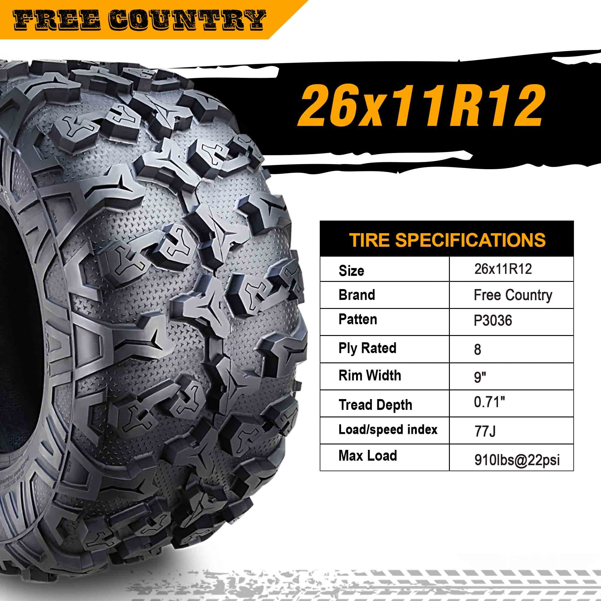Premium ATV/UTV Tires Set of 2 - 26x11R12 8PR Radial with Side Scuff Guard - All-Terrain Off-Road Performance for Mud, Sand & Trail Riding - Perfect for Hunting, Farming & Outdoor Adventures