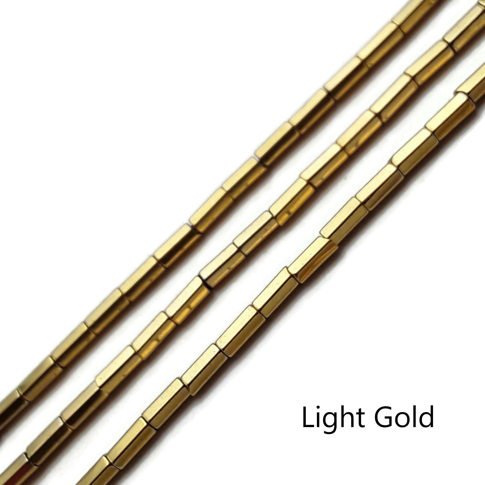 Dark Gold & Light Gold Plated Hematite Faceted Tube Beads 2x4mm - 15.5 Inch Strand for Jewelry Making, DIY Bracelets & Necklace Designs