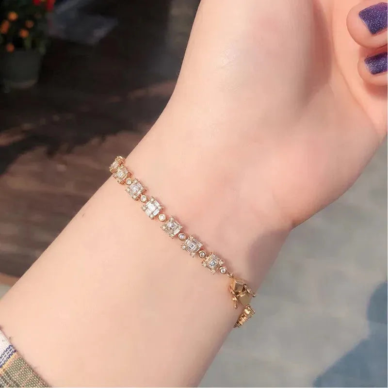 18K Rose Gold Real Diamond Bracelet for Women - 3.0ct H SI Luxury Square Wedding Engagement Party Jewelry (Au750) | Perfect for Anniversary Gifts, Bridal Accessories & Special Occasions