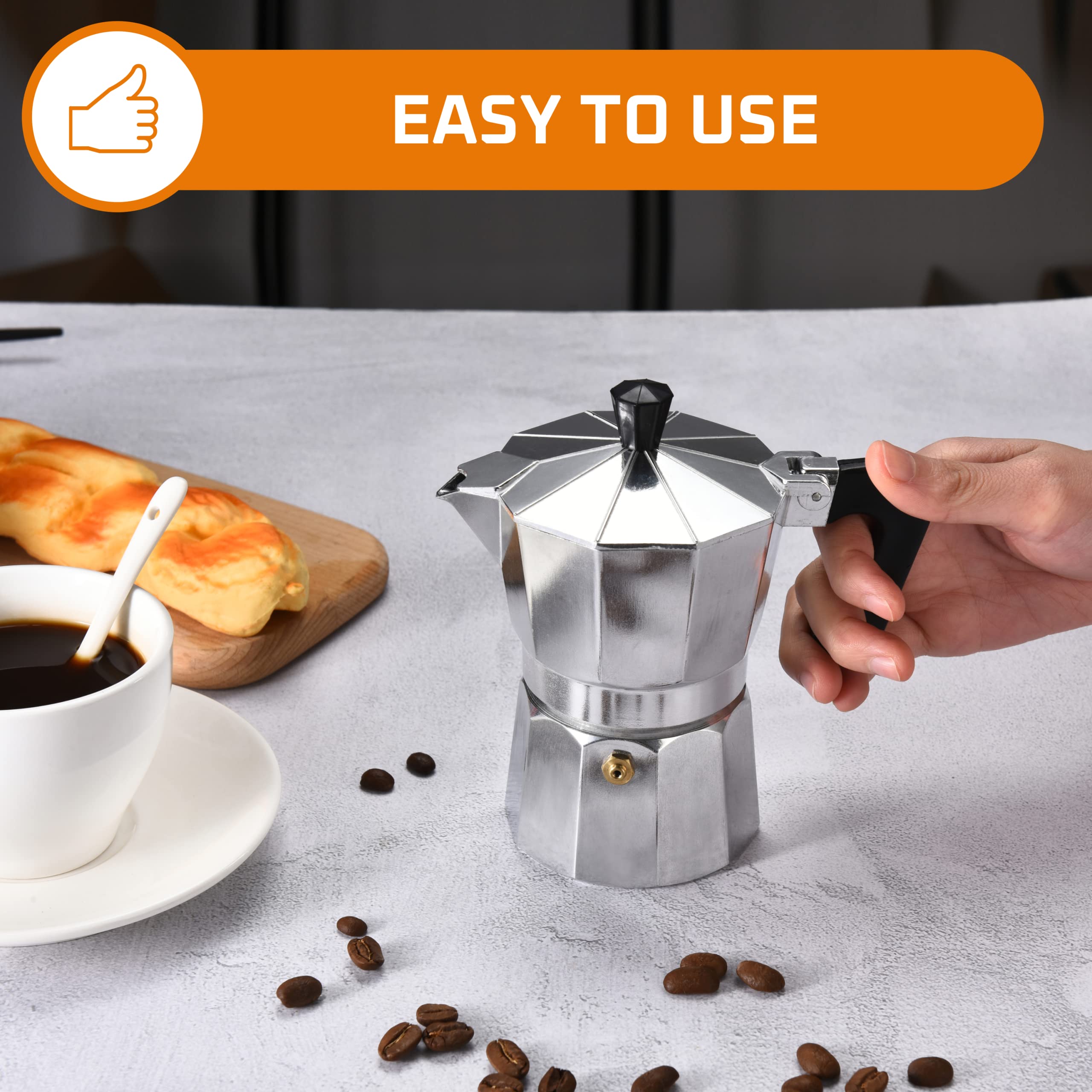 Bruntmor Manual Espresso Coffee Maker - Portable Stovetop Moka Pot & Coffee Percolator - Perfect for Espresso, Cappuccino & Brewing Rich Coffee at Home, Camping or Office Use