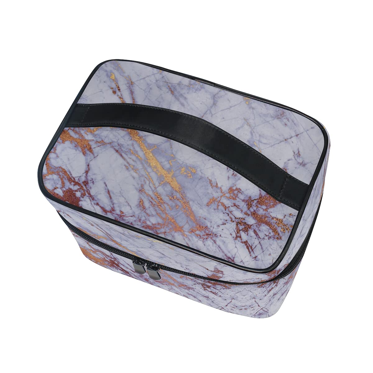 **Marble & Copper Glitter Makeup Bag - Waterproof Cosmetic Organizer with Zipper Pouch for Women & Girls | Travel Toiletry Case for Gym, Vacation & Daily Use**