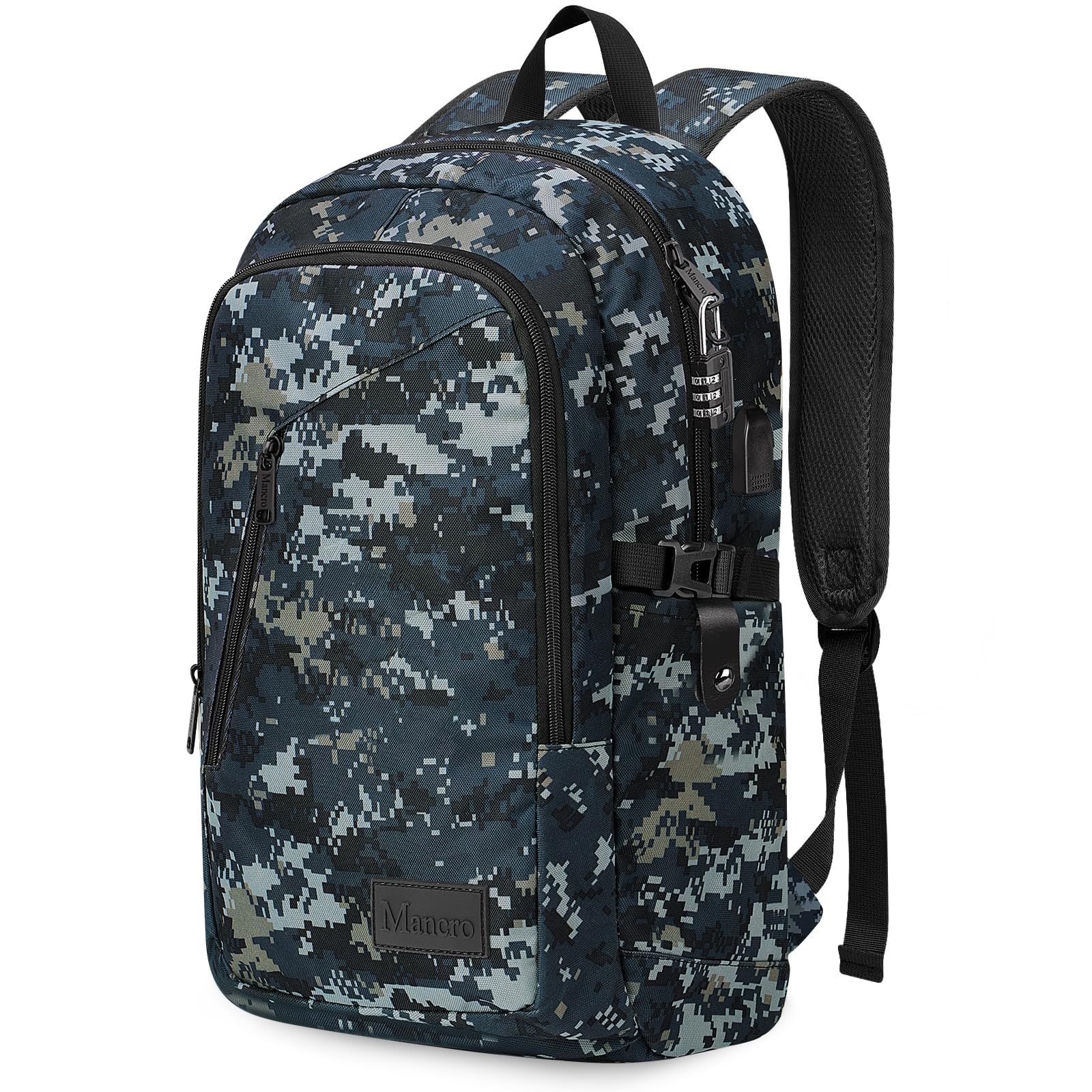 Mancro Camouflage Travel Laptop Backpack - Lightweight Anti-Theft USB Charging Laptop Bag with Lock for Men & Women - Fits 15.6 Inch Laptop & Computer - Perfect for Work, School, Travel & Outdoor Adventures