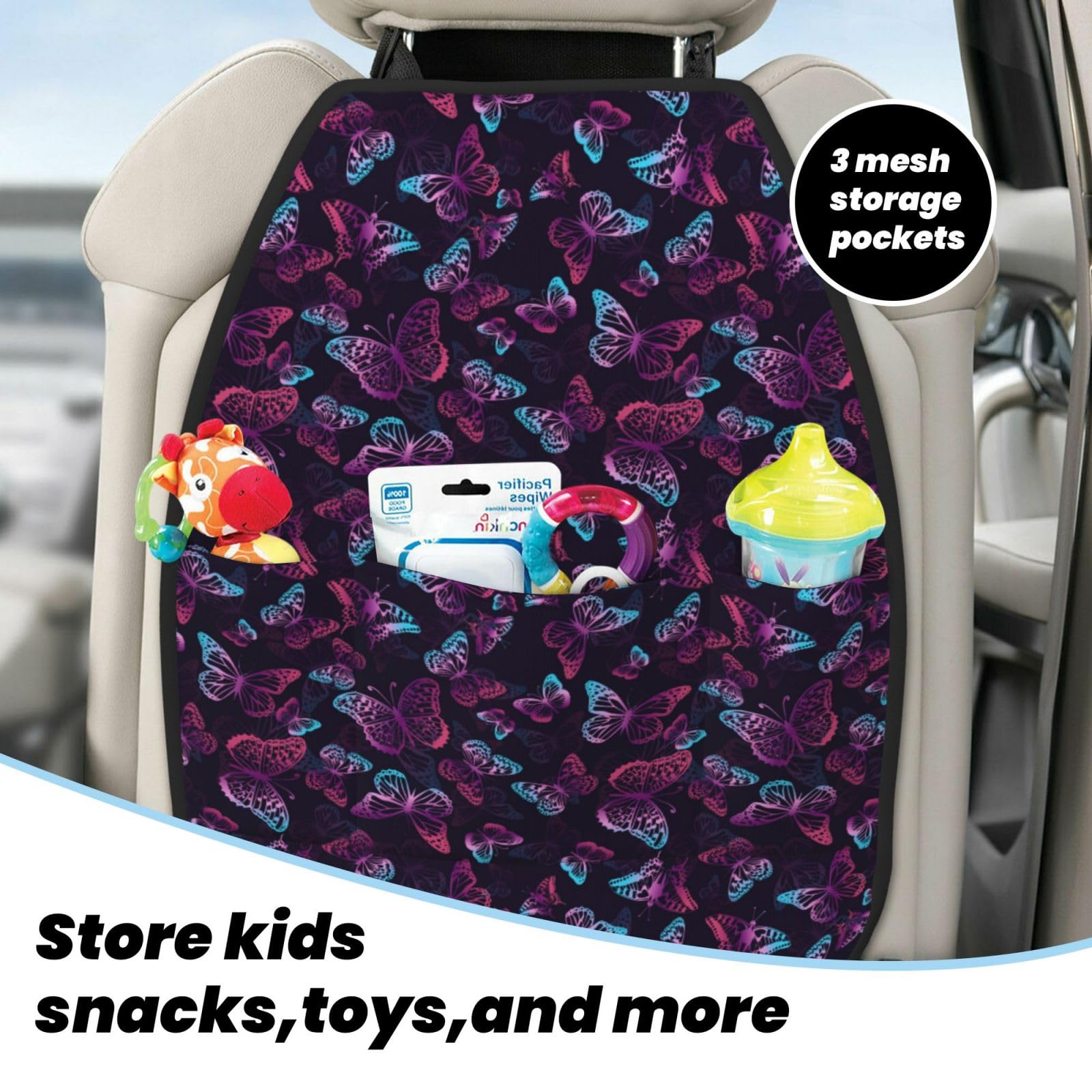 2-Piece Purple Butterfly Backseat Car Organizer - Car Seat Storage Organizer with Pockets | Perfect for Road Trips, Family Travel & Keeping Kids' Toys Organized