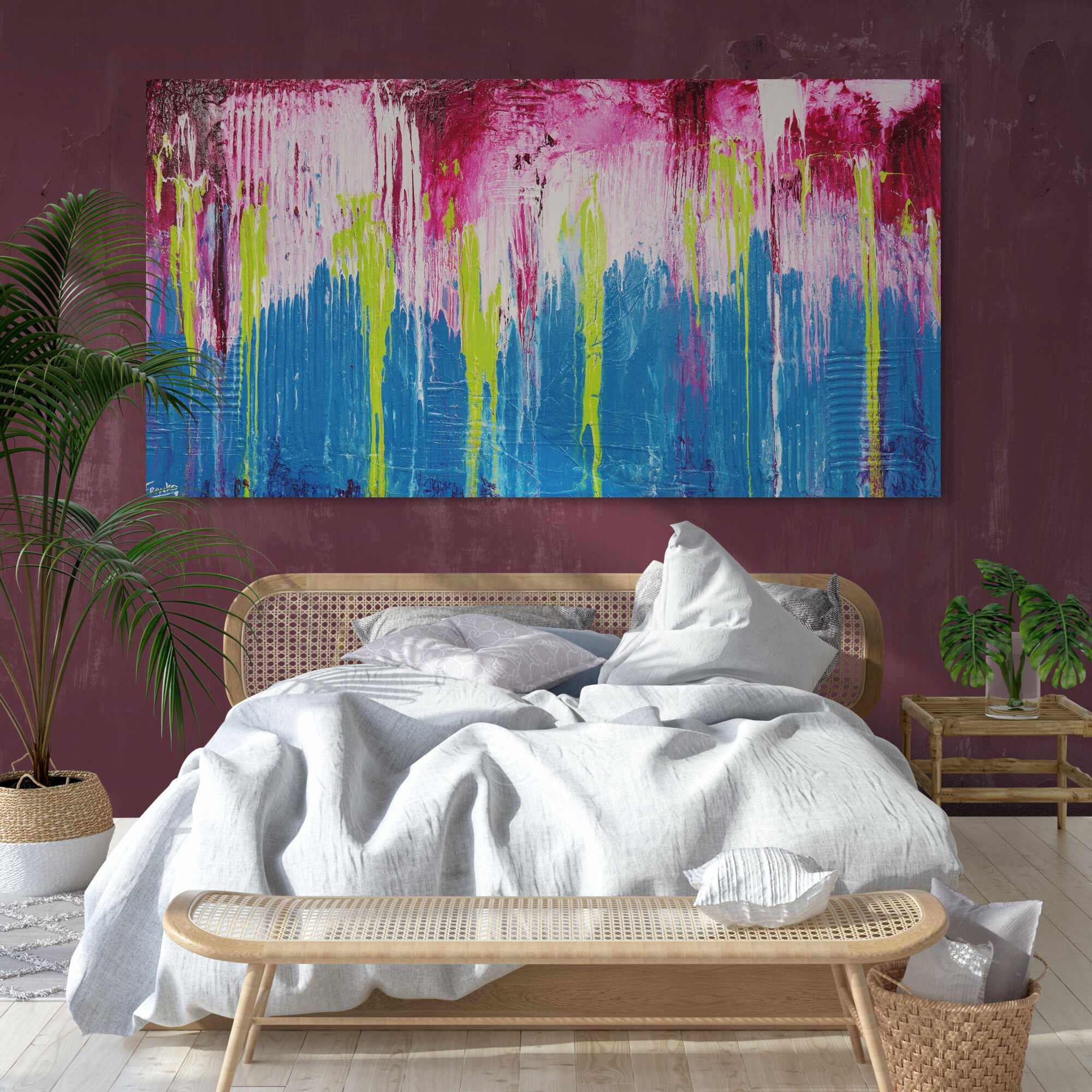 190cm x 100cm Teal Abstract Corrugated Canvas Painting - Modern Wall Art for Living Room, Bedroom & Office Decor