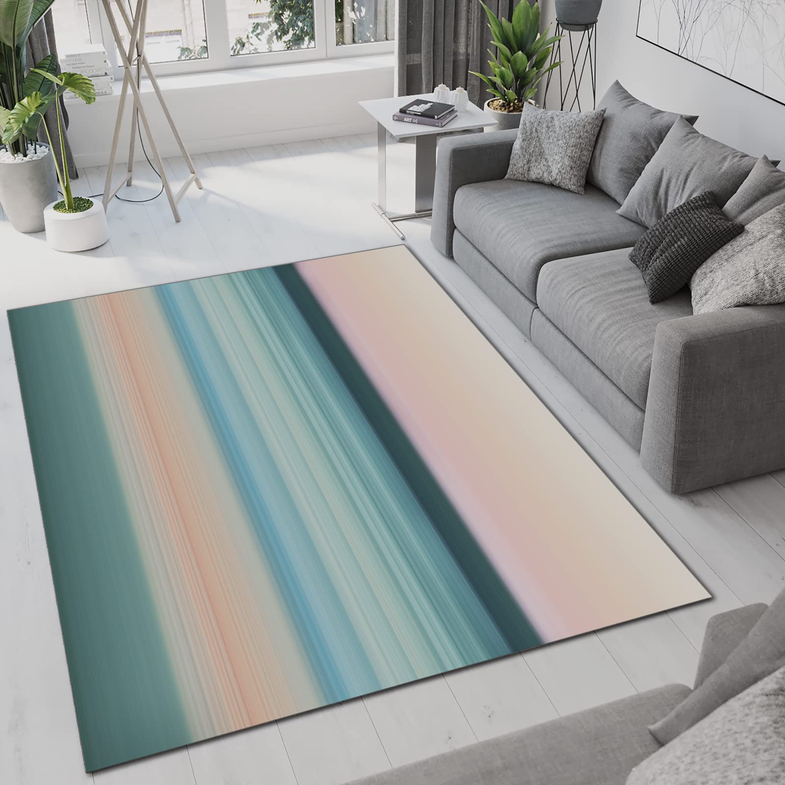Colorful Line Area Rugs - Soft Fluffy Machine Washable 5x8ft Non-Slip Rug for Living Room, Bedroom, Office, Dining Room & Kids Room - Durable & Breathable Home Decor for Cozy Spaces