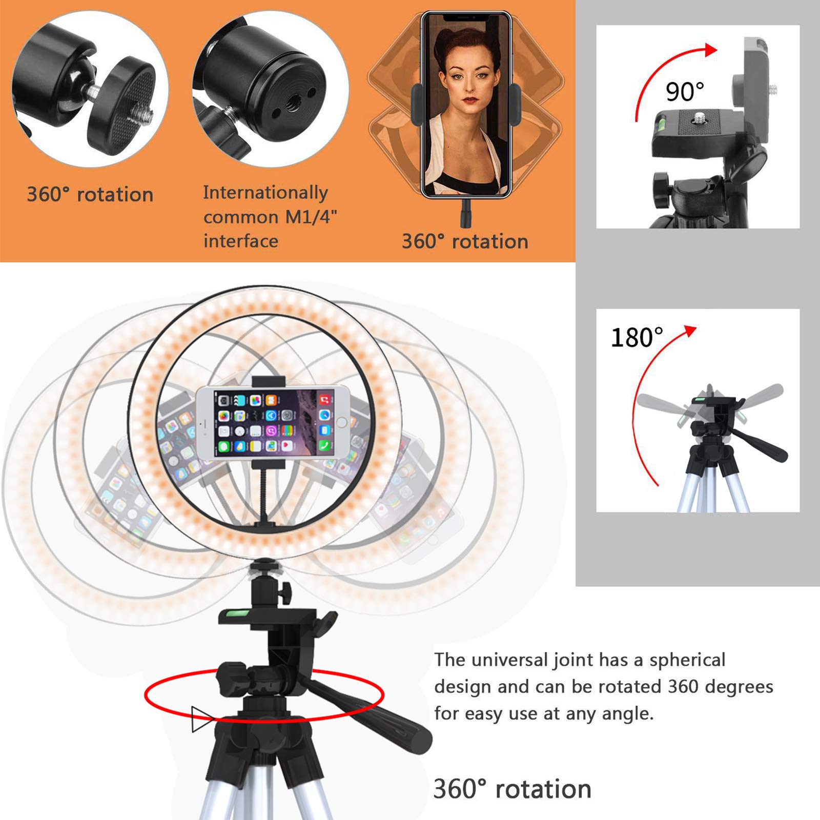 10-inch Ring Light with 50-inch Extendable Tripod Stand - Professional Circle Lighting Kit with Adjustable Phone Holder for Live Streaming, Makeup Tutorials & YouTube Videos - Compatible with iPhone & Android Devices - Perfect for Home Studio, Vlogging & Content Creation