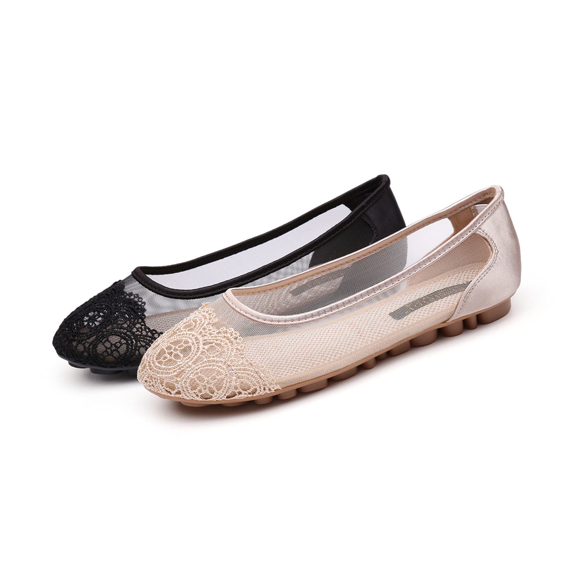 Women's Slip On Ballet Flats - Breathable Mesh Lace Hollow Flat Shoes for Women - Comfortable Soft Walking Shoes for Daily Wear, Work & Casual Outfits