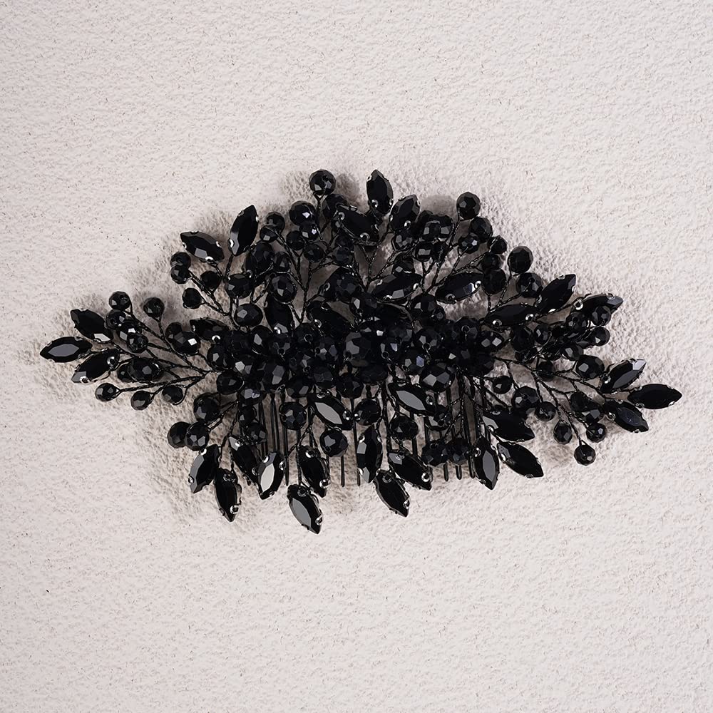 Jumwrit Elegant Rhinestone Bridal Hair Comb - Handmade Wedding Headpiece with Sparkling Beads for Women & Girls (Black) | Perfect for Weddings, Prom, Parties & Special Occasions