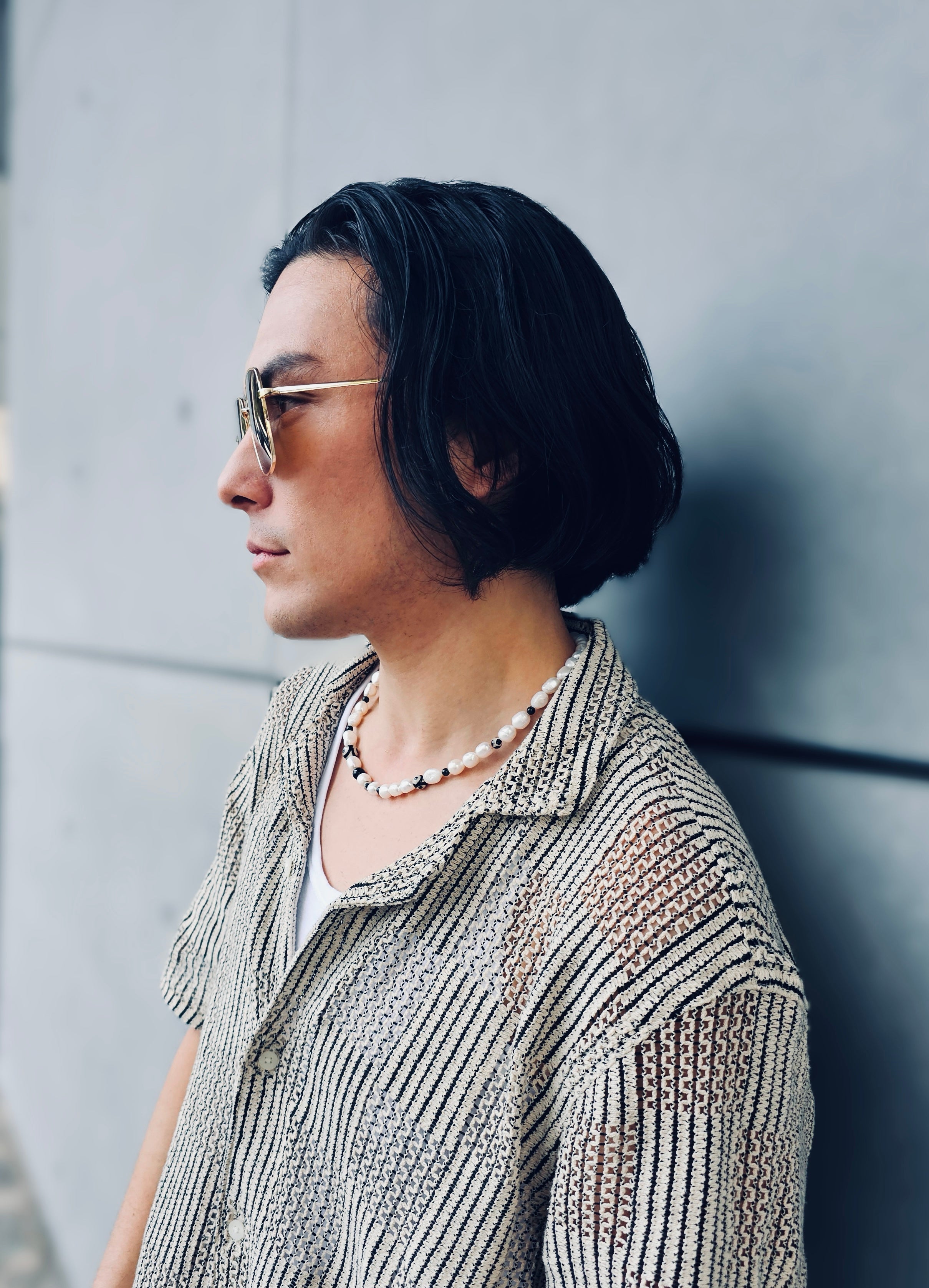 Black Dzi Agate & Freshwater Pearl Men's Necklace - Tibetan Bead Spiritual Protection Jewelry for Men - Perfect for Meditation, Gifts & Fashion Accessories