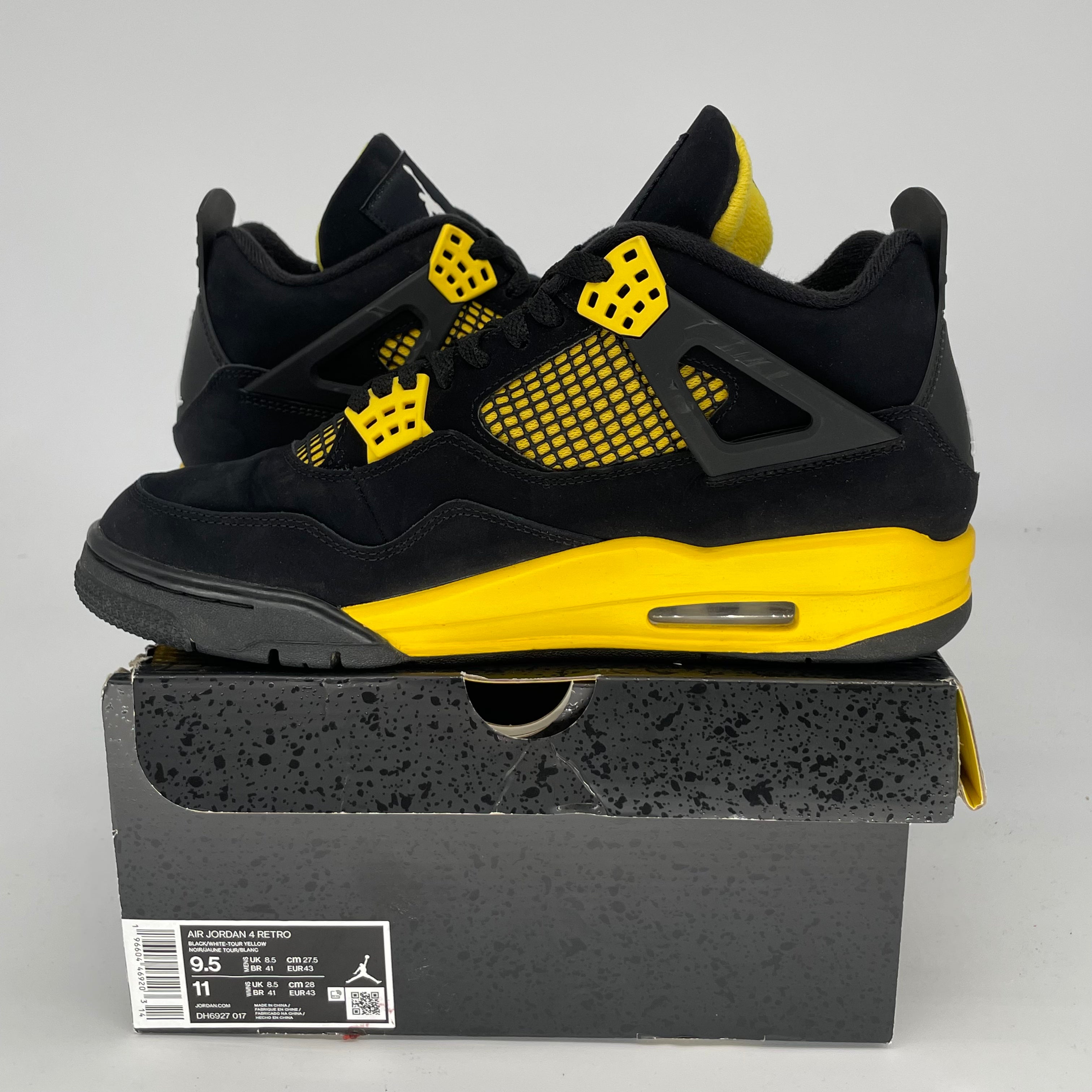 AIR JORDAN 4 THUNDER Retro Sneakers - Men's Size 9.5/Women's Size 11 - Black/Thunder Yellow - Style Code DH6927-017 - Perfect for Basketball, Streetwear & Sneaker Collection