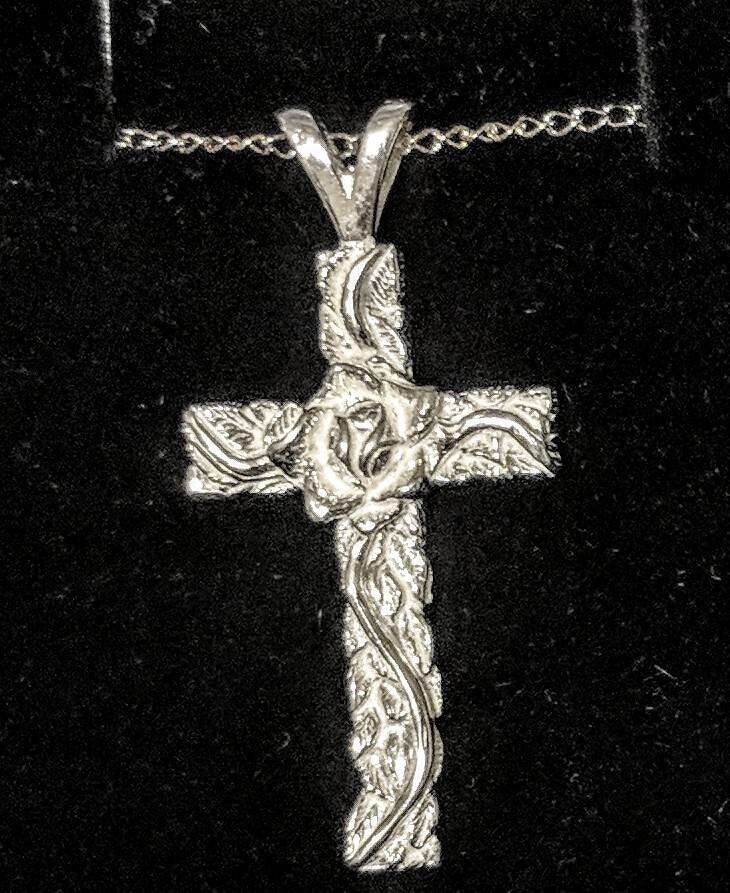 Solid Sterling Silver or 14kt Gold Rose Cross Pendant - Handcrafted in USA - Perfect for Religious Jewelry, Gifts & Everyday Wear