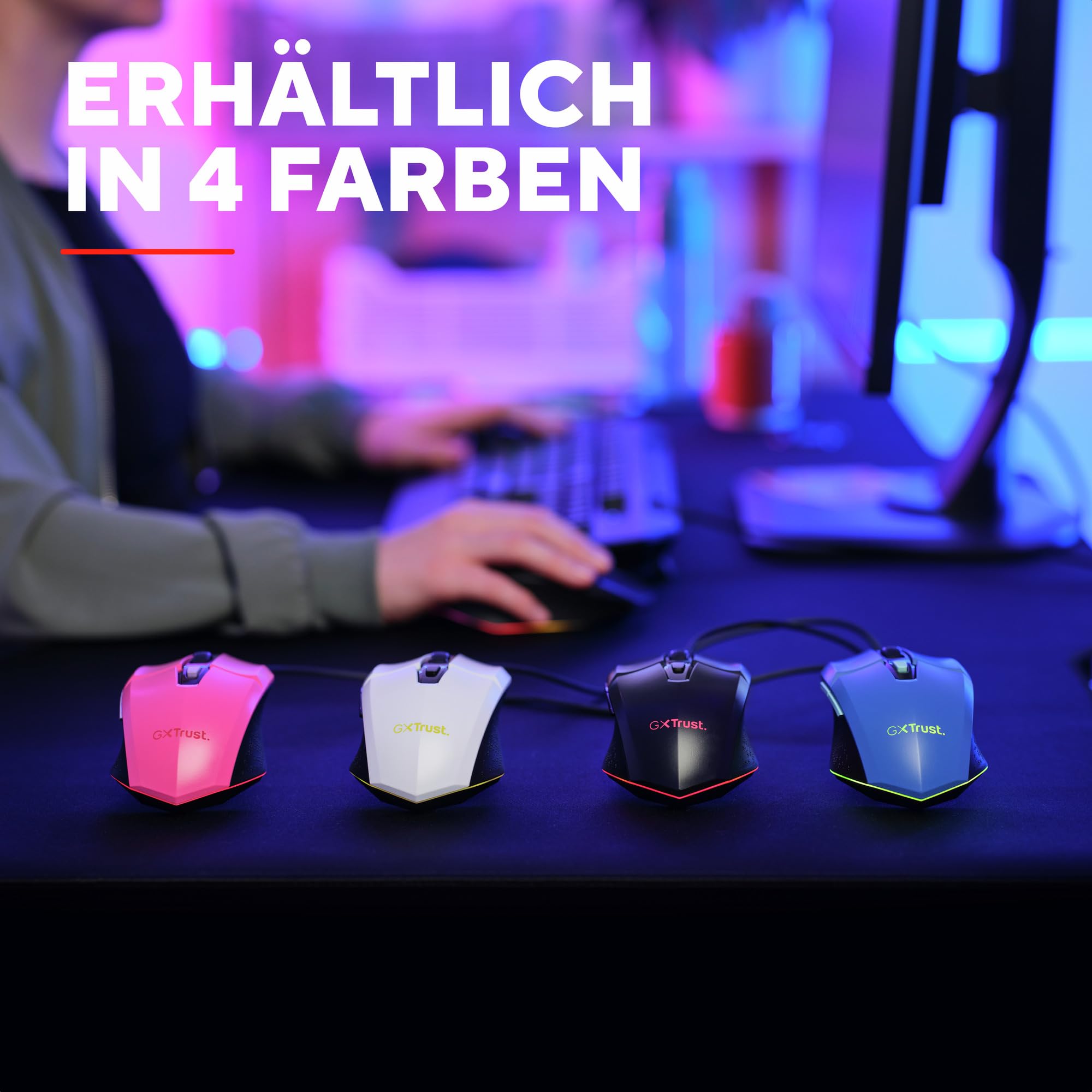 Trust Gaming GXT 109P Felox Gaming Mouse - 6 Programmable Buttons, RGB LED Lighting, 200-6400 DPI, 5.9ft USB Cable, Built-in Software for PC/Laptop (Pink) - Perfect for FPS, MOBA & MMO Gaming, Office Work & Streaming