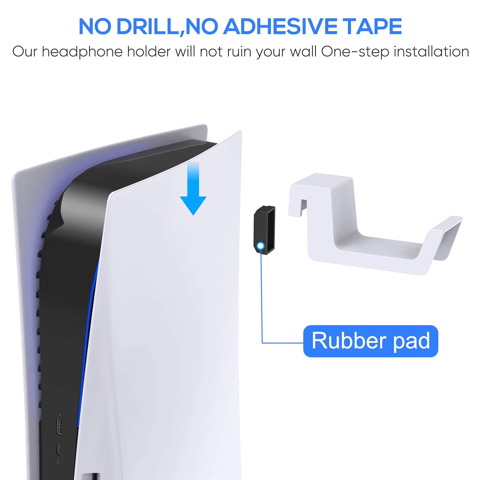 FYOUNG PS5 Headset Holder - Universal Headphone Stand & Hook Hanger for PS5, PS5 Slim & PS5 Pro (White) - Perfect for Gaming Setup & Headset Organization