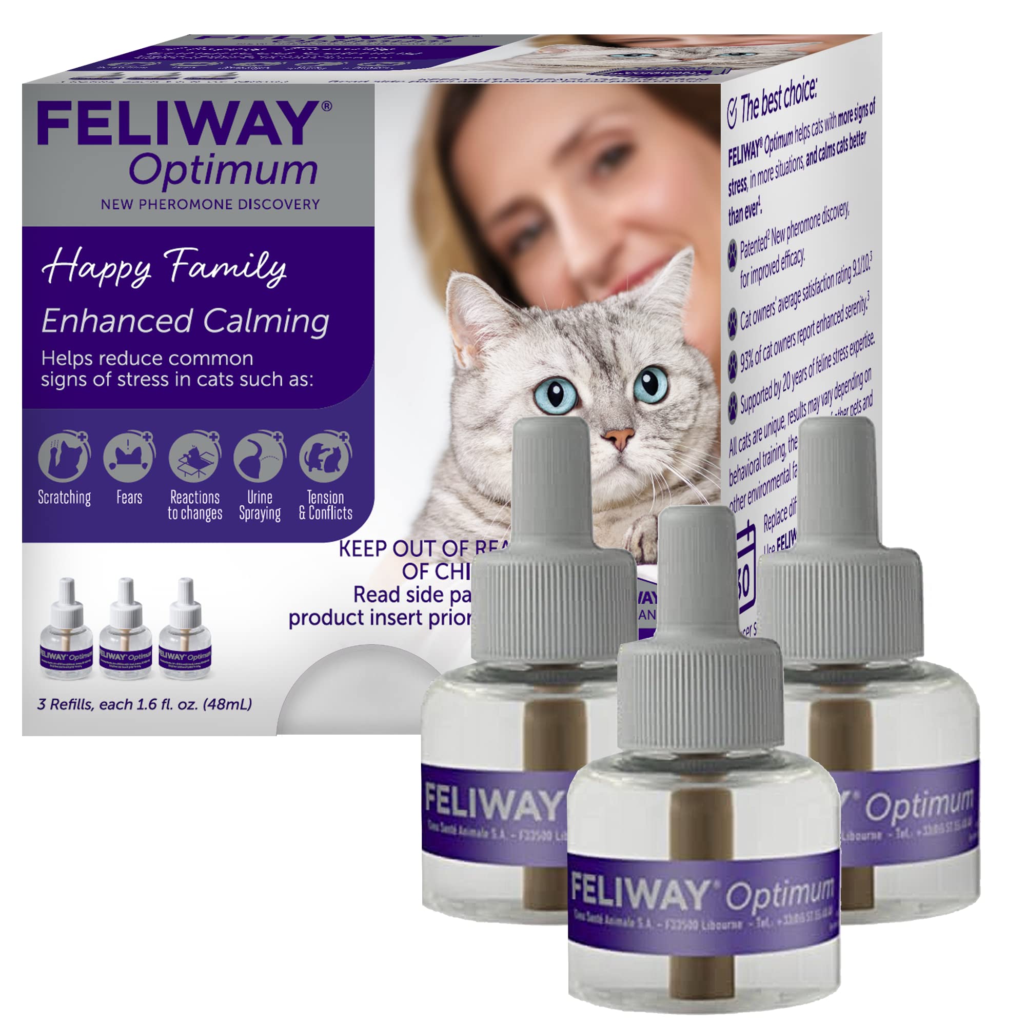FELIWAY Optimum Cat Calming Pheromone Diffuser - 30 Day Refill Kit for Stress Relief & Anxiety in Cats - Perfect for Vet Visits, Travel & Multi-Cat Homes