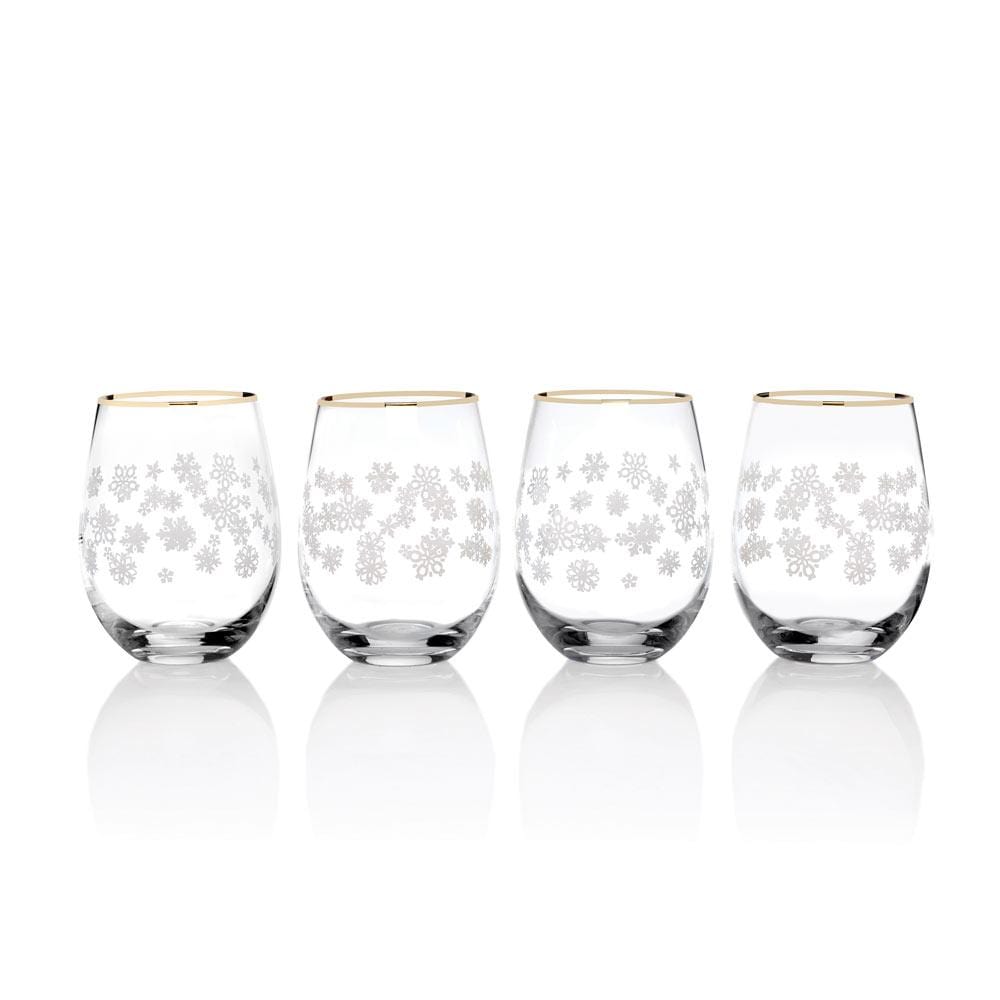 Snowflake Stemless Wine Glasses Set of 4 - Elegant Stem-Free Drinking Glasses for Red & White Wine - Perfect for Holiday Parties, Wedding Gifts & Home Entertaining