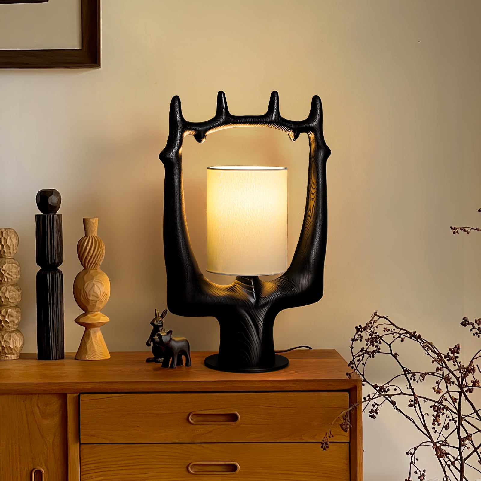 Antler Ring Table Lamp - Rustic Deer Horn Nightstand Light for Bedroom, Living Room, or Cabin Decor - Perfect for Farmhouse, Lodge & Hunting Cabin Ambience