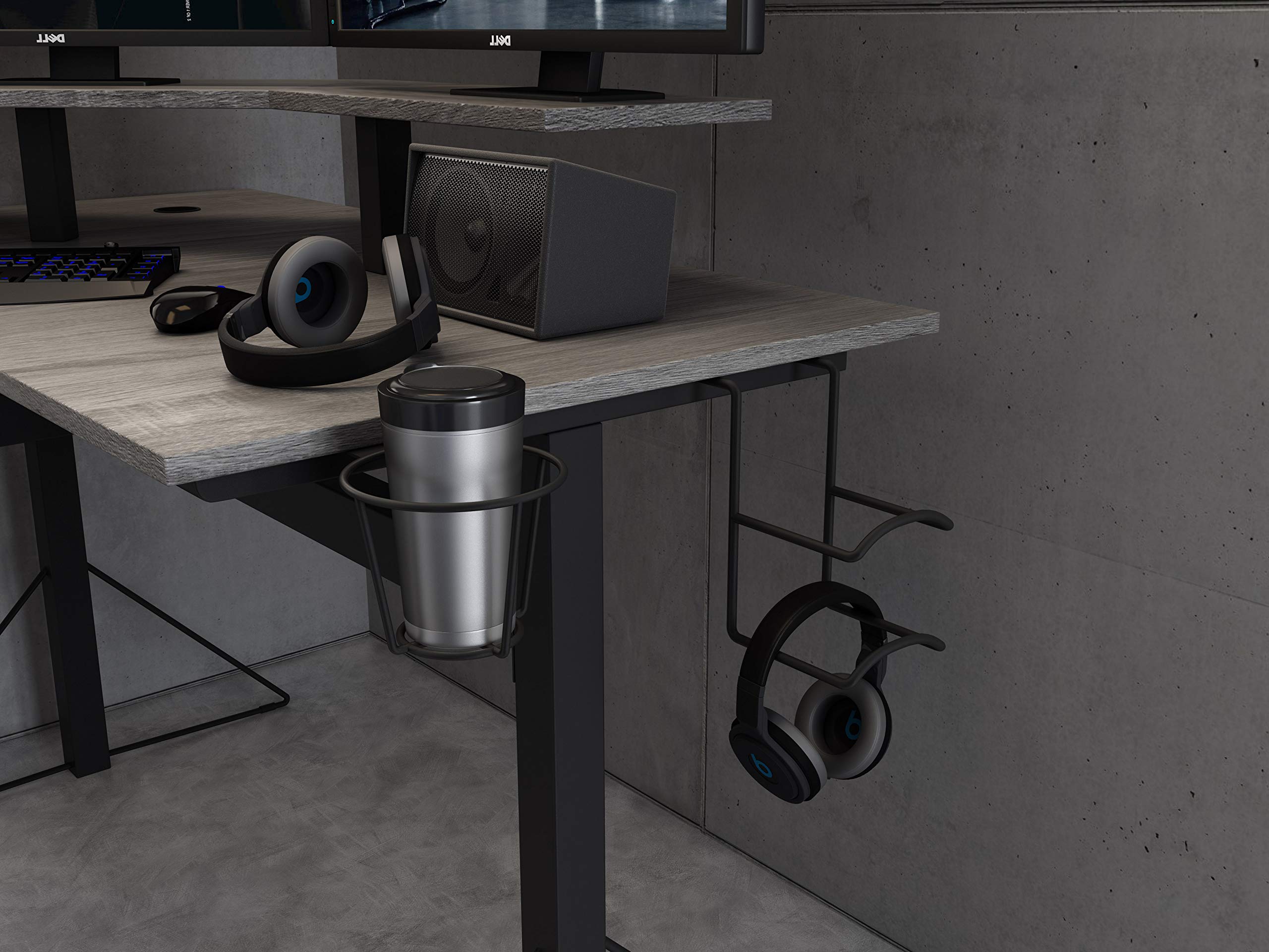 DAR CORE Gaming L-Shaped Desk with Built-in Power Outlets, Gray/Black - Perfect for Home Office & PC Gaming Setup