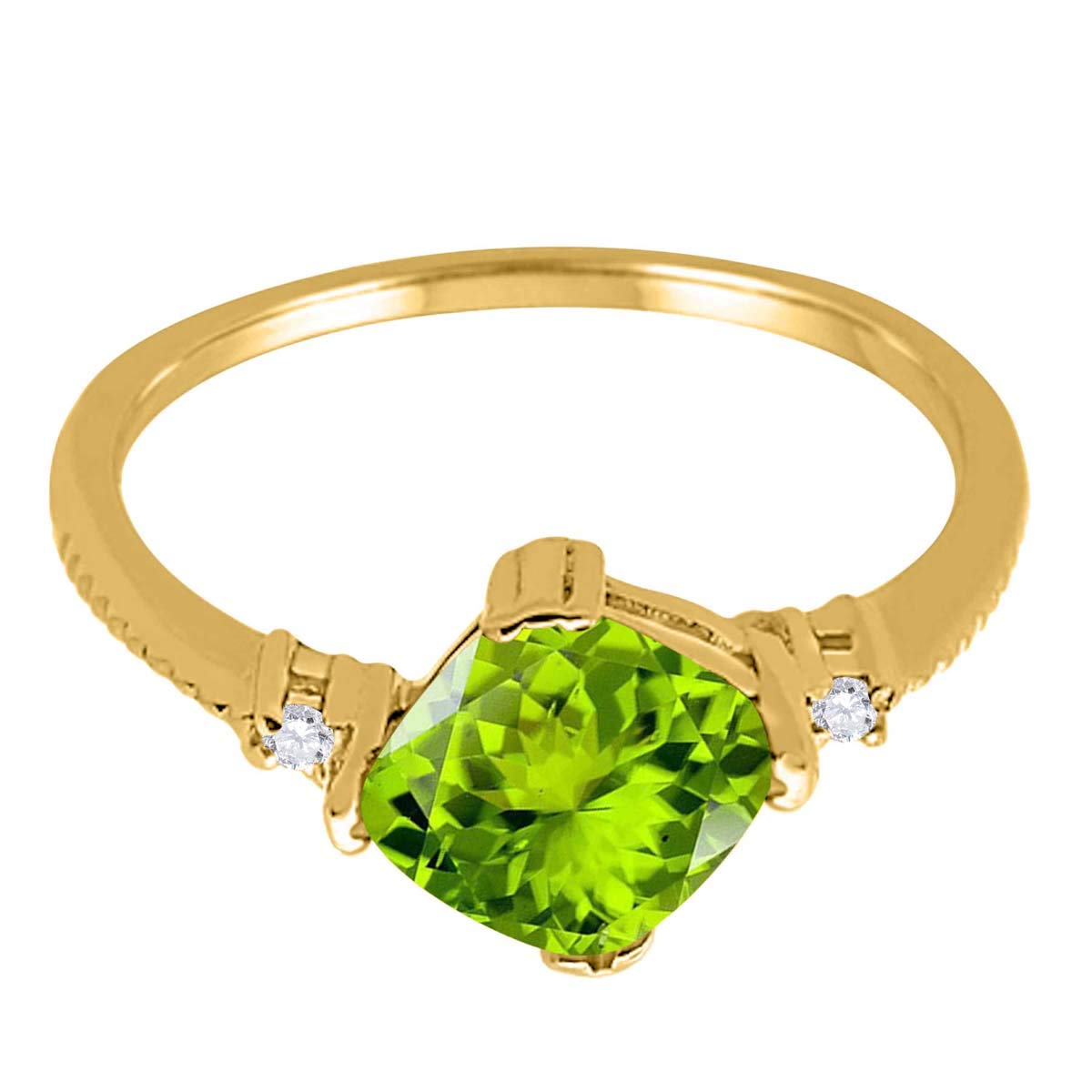 MauliJewels 1.80 Carat Cushion Cut Peridot & Diamond Ring for Women - 10K Yellow Gold Prong Setting | Elegant Gift for Anniversary, Birthday & Special Occasions