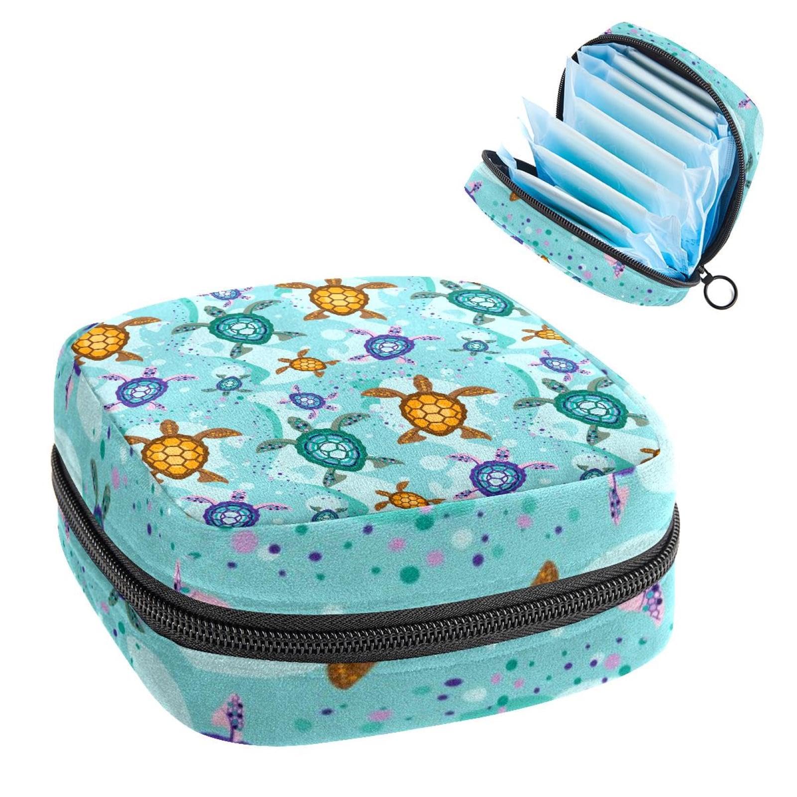 Organic Cotton Menstrual Pouch - Reusable Sanitary Pad & Menstrual Cup Organizer for Women & Teens - Eco-Friendly Travel Storage Bag - Perfect for Gym, Work, or School - Ocean Turtle & Green Water Design