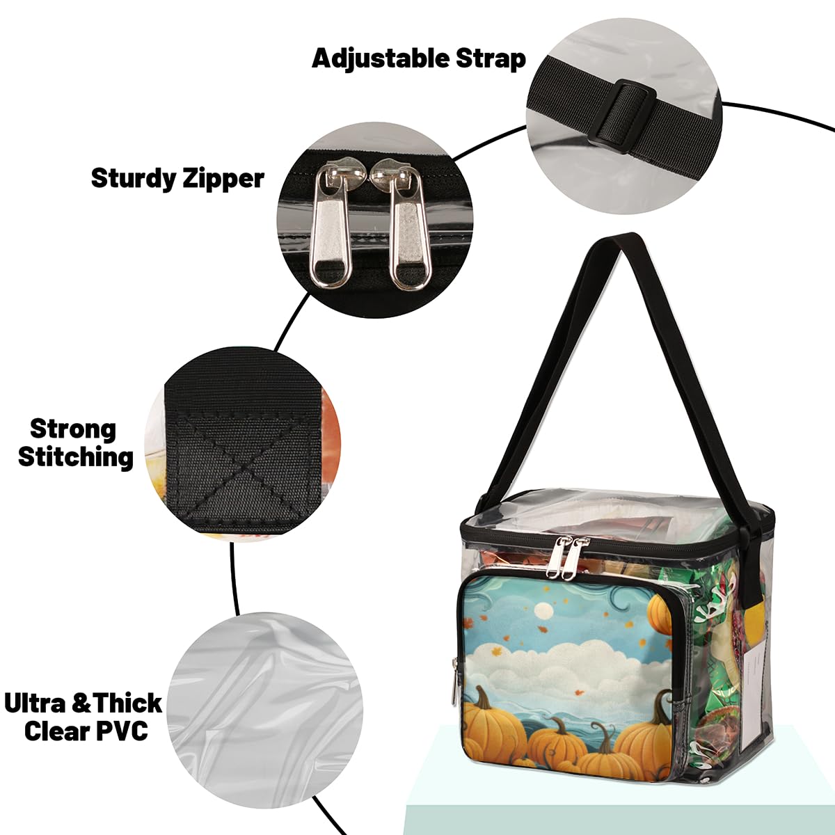 GzLeyigou Clear Pumpkin Frame Tote Bag with Handles - Transparent Crossbody Shoulder Bag for Lunch, Outdoor, Travel, Picnic, Concerts & Sports Events - Stadium Approved Multipurpose Carryall | Perfect for Beach Days, Music Festivals and Shopping Trips