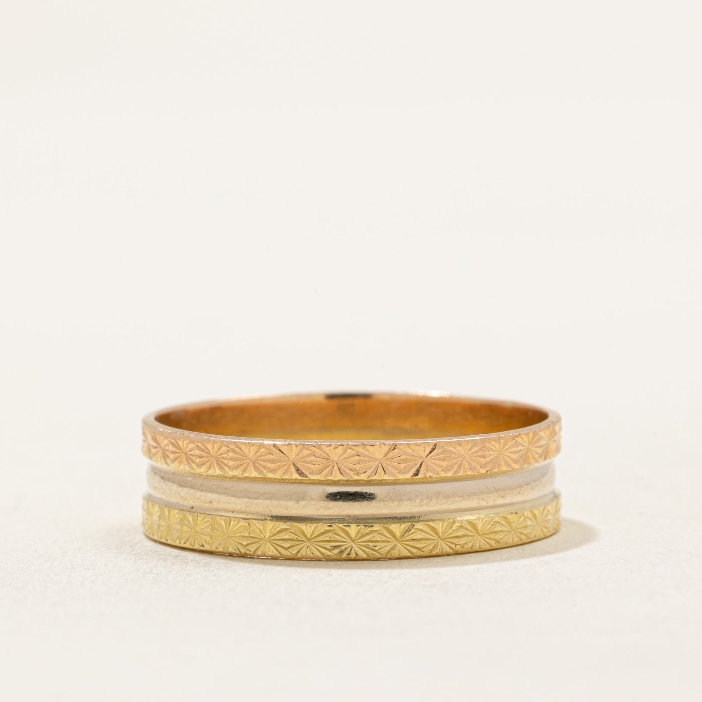 18K Italian Tri-Tone Gold Band Ring - 6.15mm Wide, Size 12.25 - Elegant Wedding Band, Anniversary Gift for Him/Her, Perfect for Special Occasions & Everyday Wear