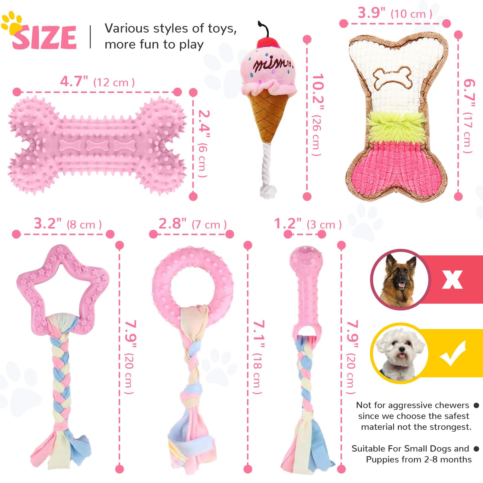 BAEJMJK 6 Pack Puppy Teething Toys for Small Dogs - Soft Rubber Chew Toys with Rope for Teeth Cleaning, Interactive Dog Bone Toys Set (Pink) - Perfect for Puppy Training, Teething Relief & Playtime Bonding