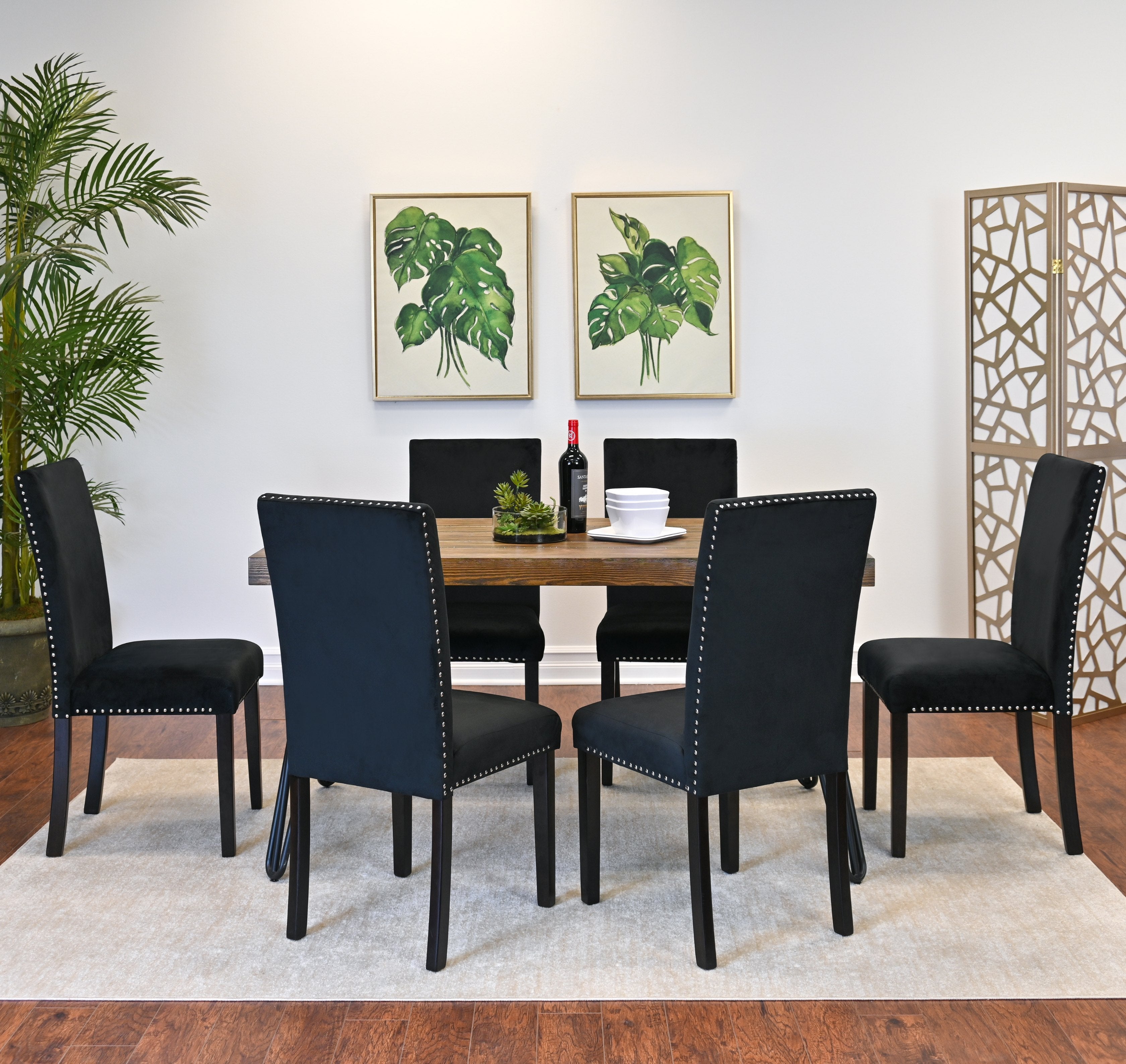 Roundhill Furniture Ashzo 7-Piece Dining Set with Hairpin Leg Table and 6 Chairs | Modern Kitchen & Dining Room Furniture for Family Gatherings & Entertaining
