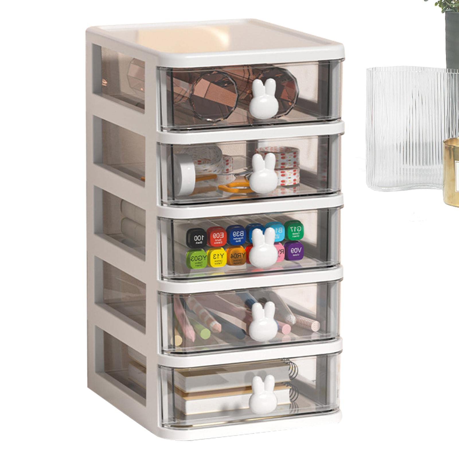 Cute Transparent 4-Tier Cosmetic Organizer for Makeup & Stationery Storage