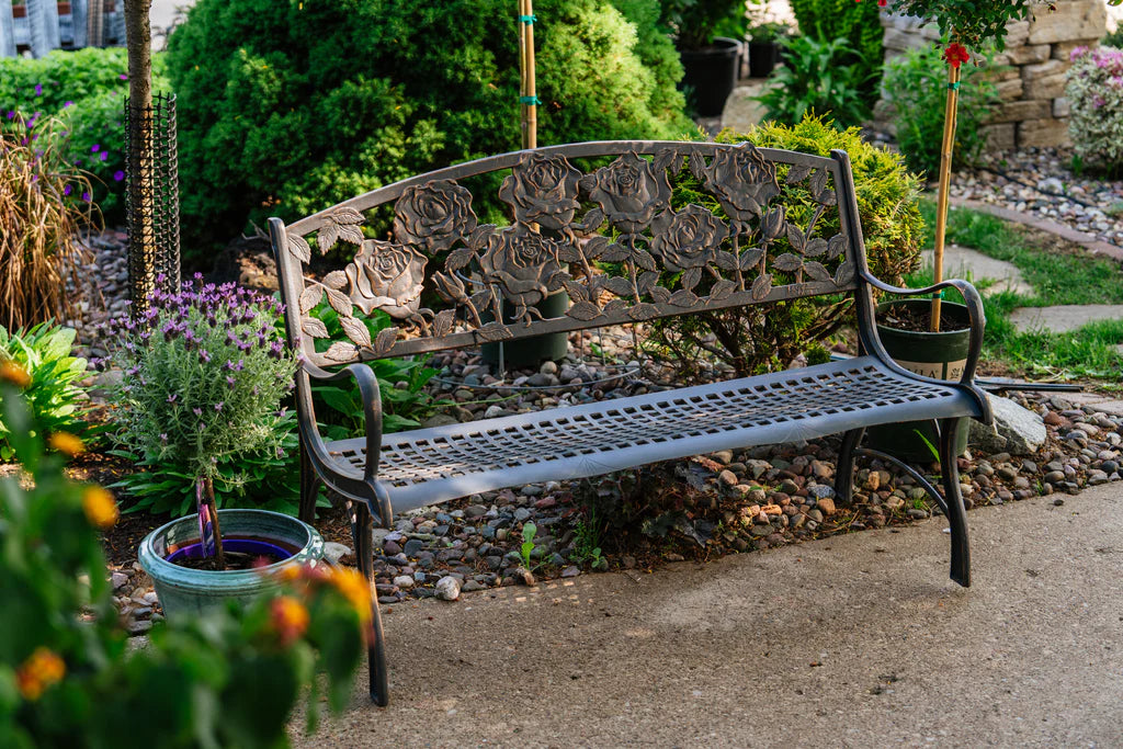 Outdoor Rose Bench - Elegant Garden Seating for Patio, Yard & Backyard Decor - Perfect for Relaxing & Outdoor Entertaining