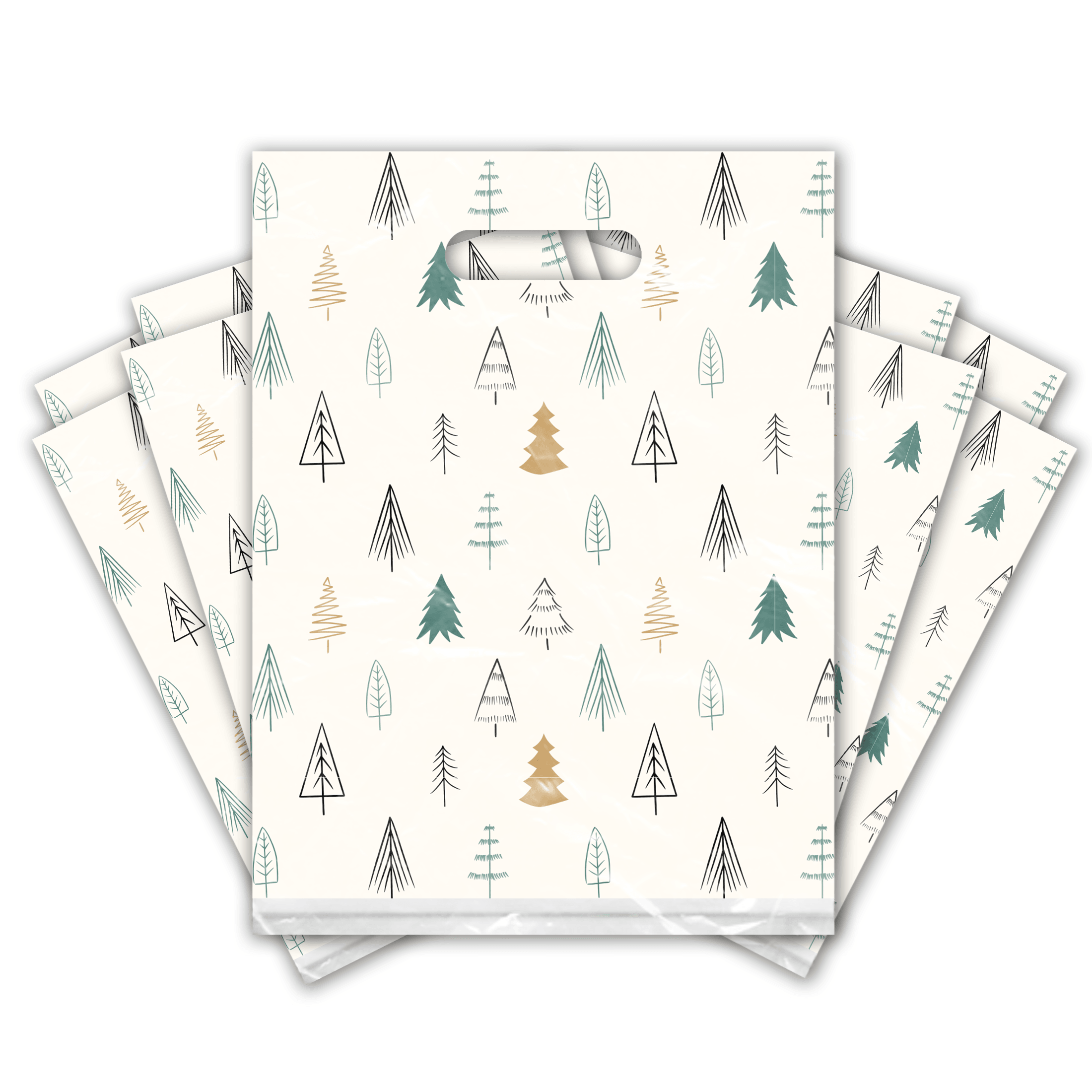 12x15 Inch Premium Fir Trees Designer Poly Plastic Merchandise Bags - Printed Gift Bags for Retail, Boutique & Holiday Packaging