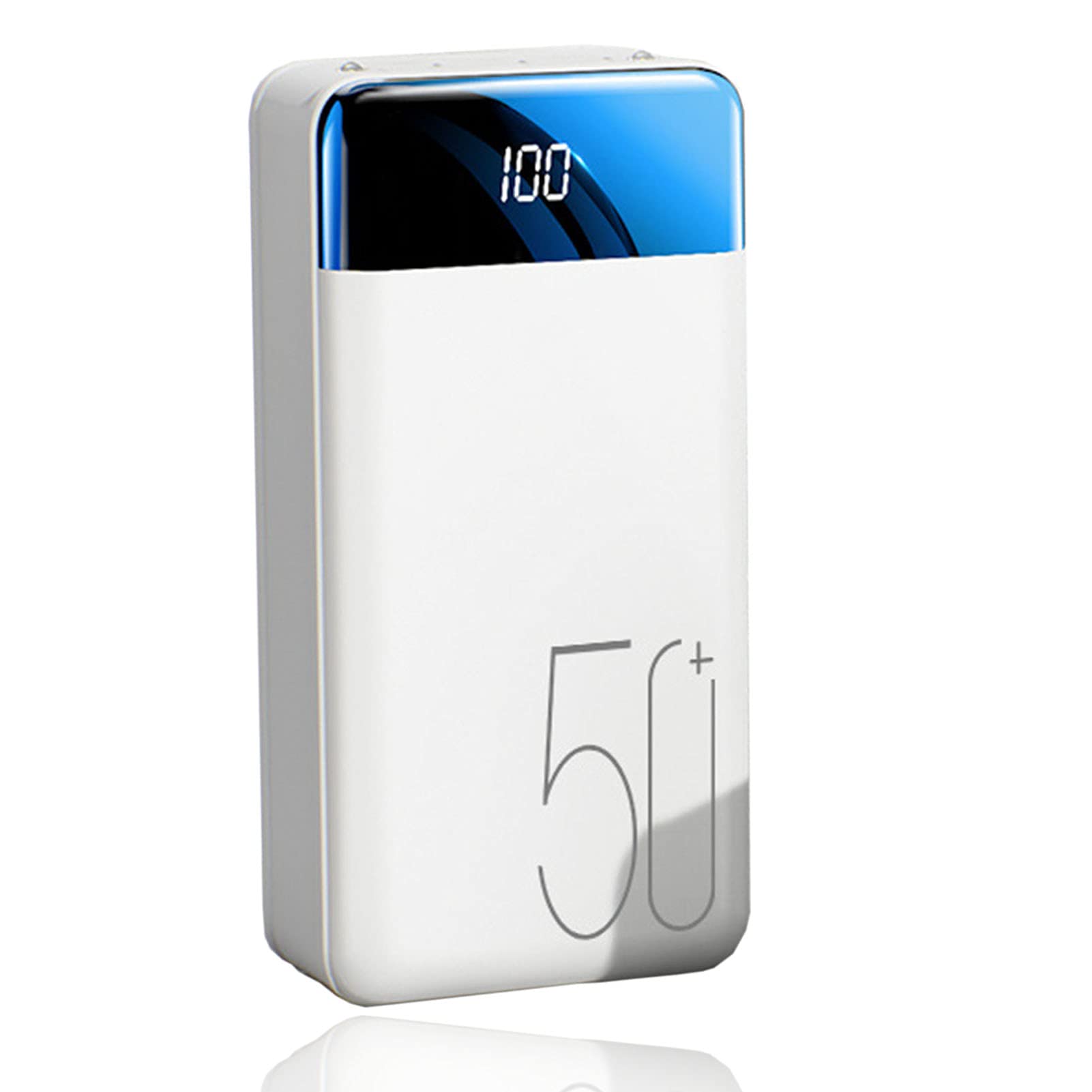 CDBK 50000mAh Power Bank with Fast Charging 2.1A USB-C | 3 Output & 3 Input Portable Charger | LED Flashlight & LCD Display | Compatible with iPhone, Samsung, iPad (White) | Perfect for Travel, Camping & Emergency Power Backup