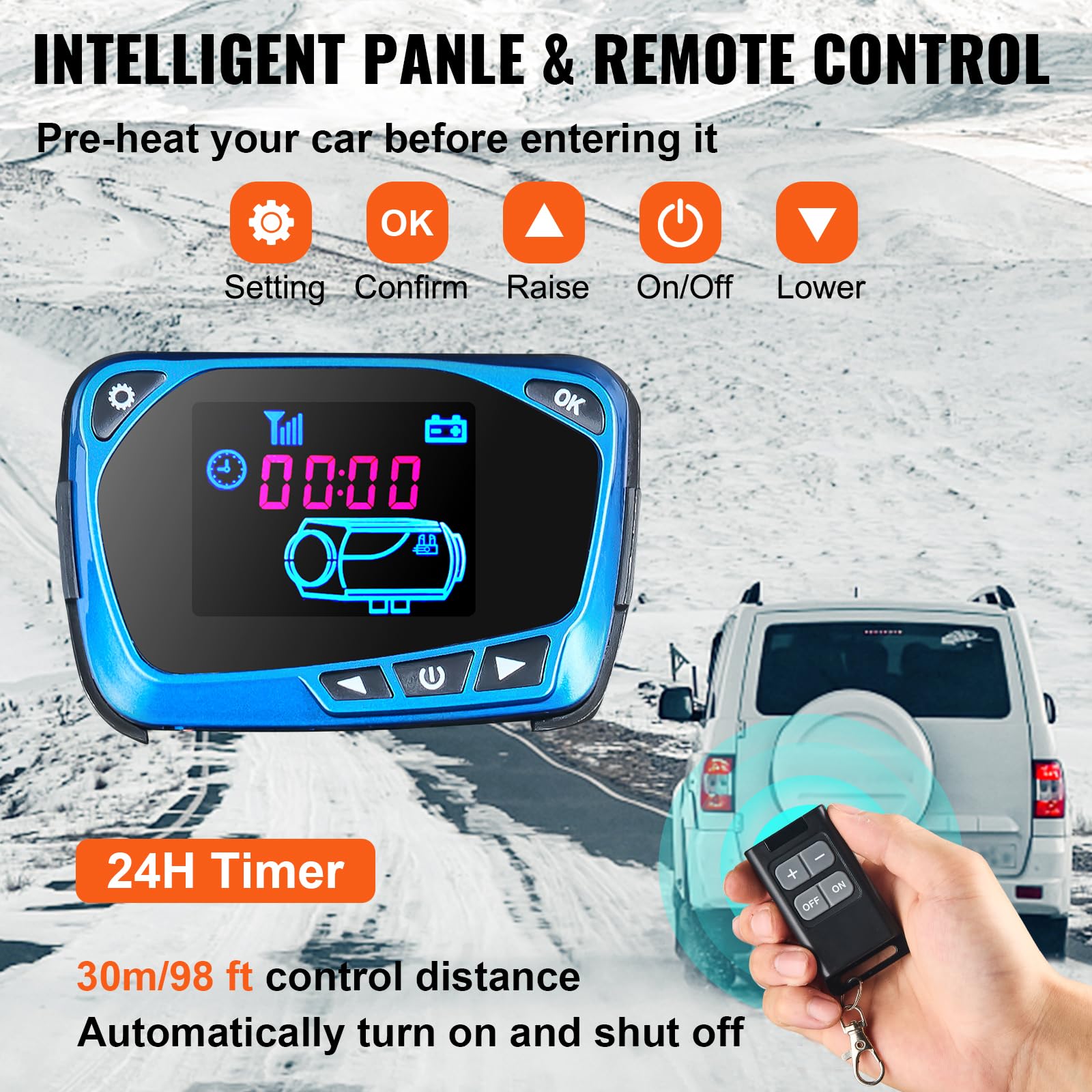 VEVOR 12V 5KW Diesel Air Heater with LCD Switch - Portable Auxiliary Heater for Trucks, Vans, RVs & Camping - Fast Heating in Cold Weather