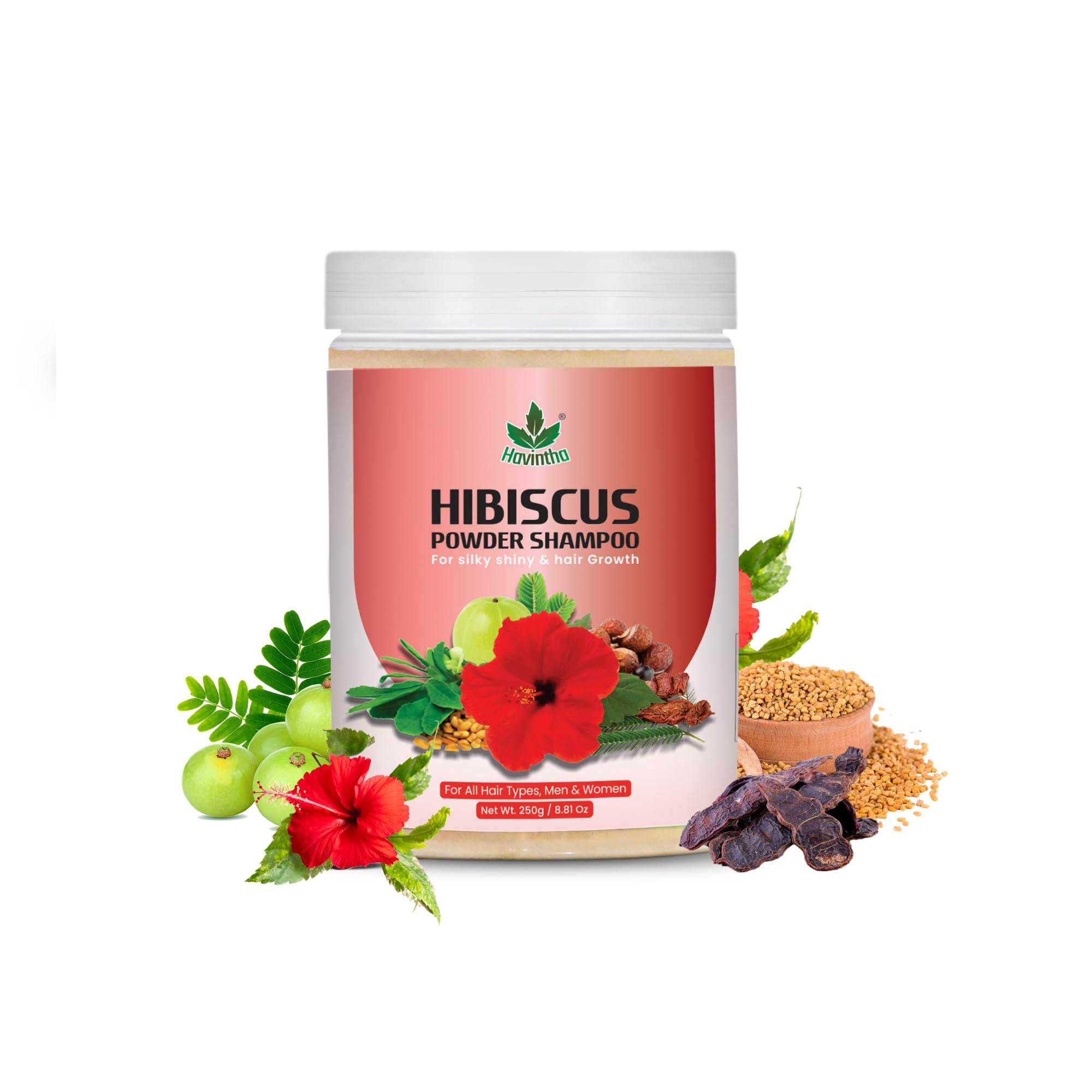 Havintha Natural Herbal Hair Shampoo for Silky Shiny Hair & Scalp Care - 250ml | Organic Formula with Hibiscus, Amla, Reetha, Shikakai & Fenugreek | Promotes Hair Growth & Strength | Suitable for Men & Women All Hair Types | Daily Use for Healthy, Voluminous Hair at Home or Salon
