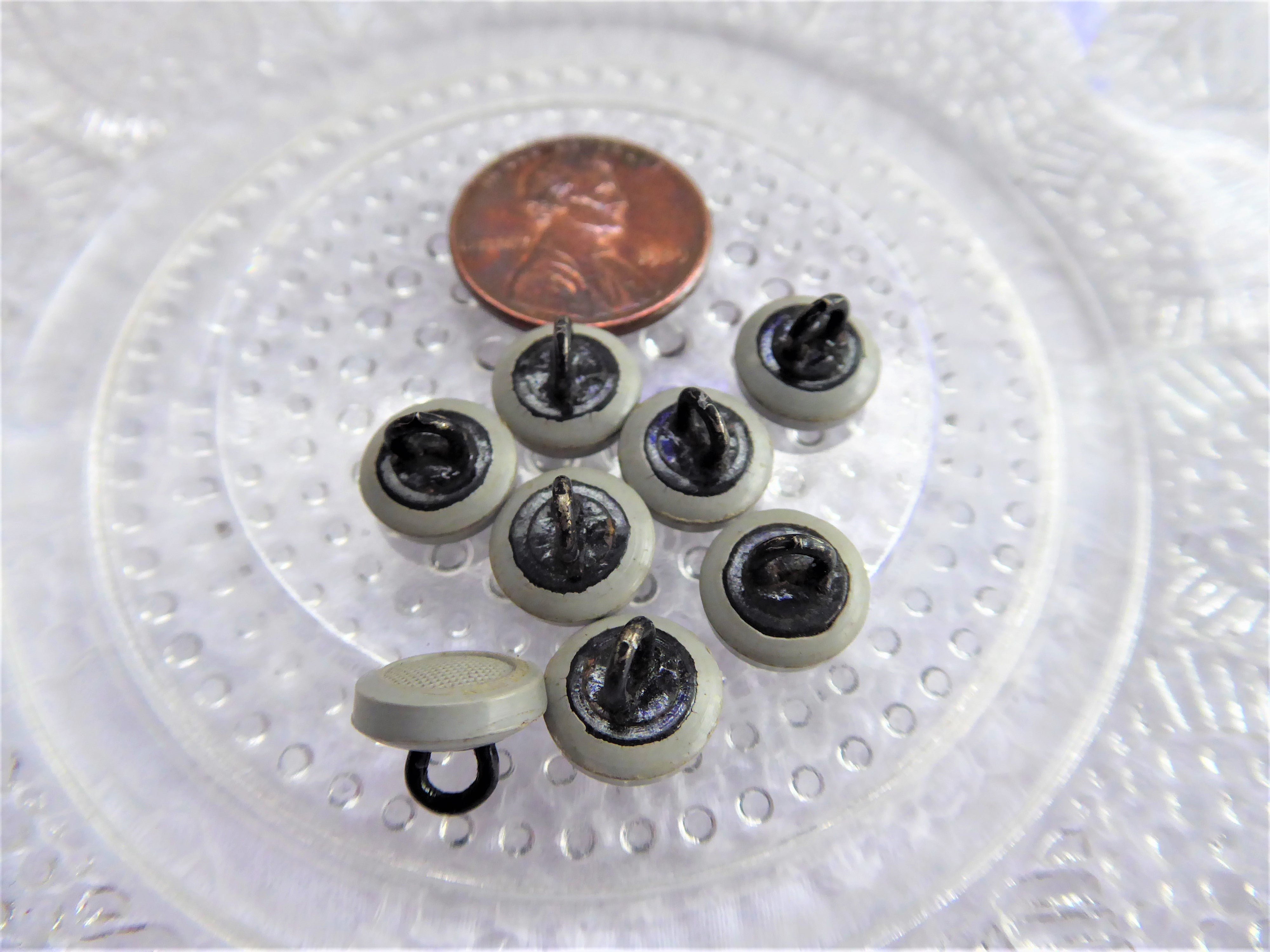 Vintage Textured Gray Shoe Buttons 8-Piece Set - Taupe Grey Glove Buttons with Edwardian Pin Shank - 1900s Style for Historical Costumes & DIY Fashion Projects