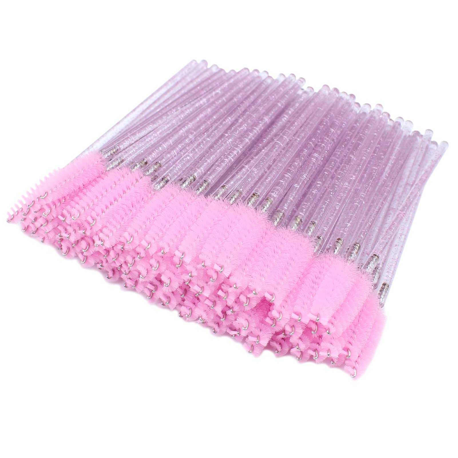100pcs Disposable Eyelash Mascara Wands - Pink Lash Extension Brushes, Eyebrow Spoolies & Makeup Applicators for Professional Salon or Home Use