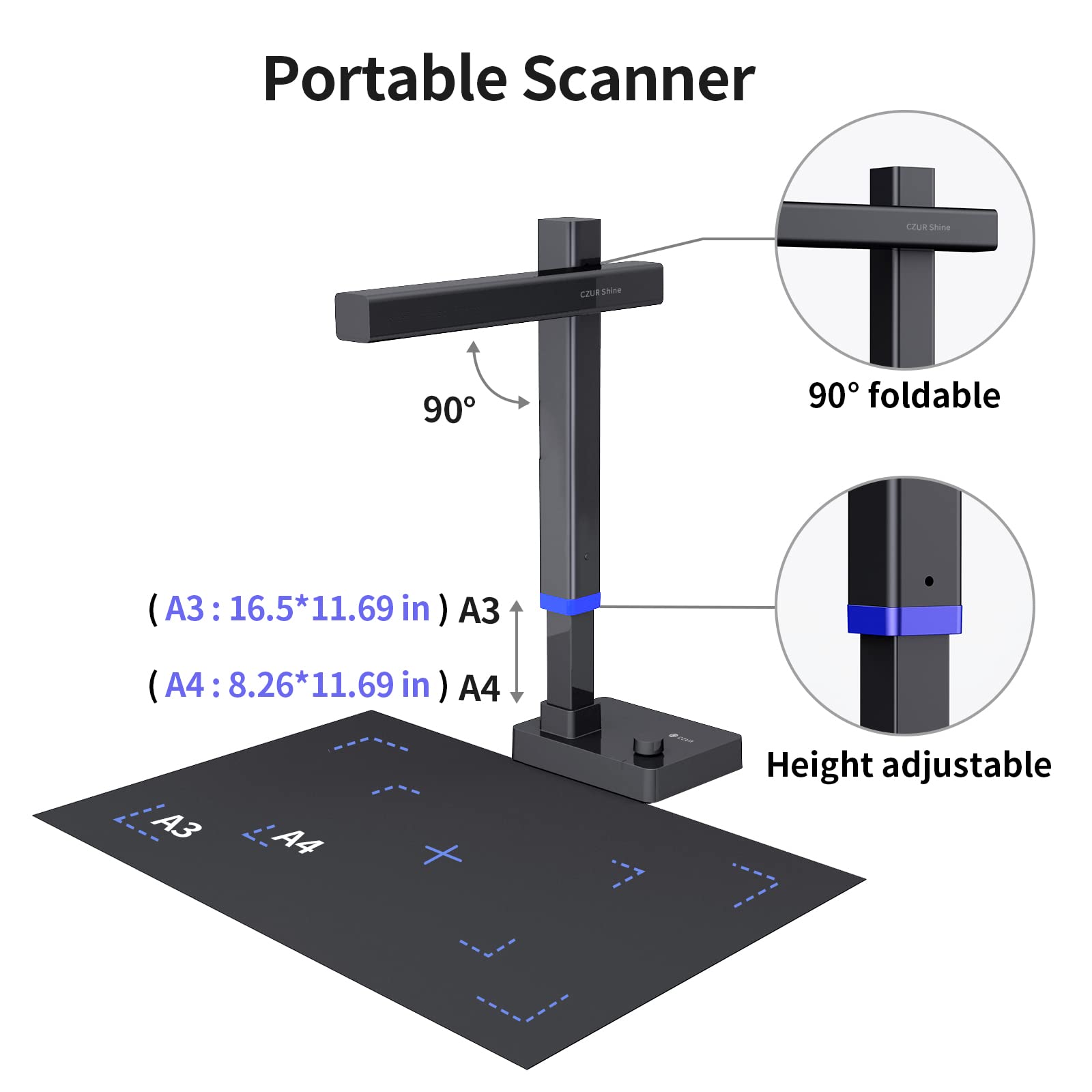 CZUR Shine Ultra Pro 24MP High-Speed Document Scanner - USB Book Scanner & Portable Document Camera with A3 Large Format Scanning, Adjustable Height, 440 Max DPI - Compatible with Windows & Mac - Perfect for Office, Library & Home Document Digitizing