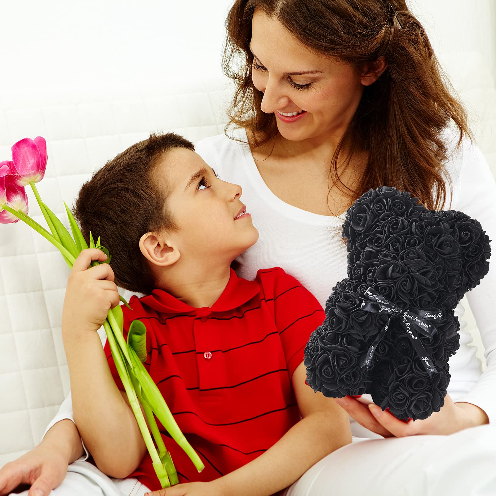 10 Inch Handmade Rose Teddy Bear with Gift Box - Romantic Floral Gift for Valentine's Day, Mother's Day, Wedding & Birthday (Black) | Perfect Anniversary Present for Her, Girlfriend & Wife