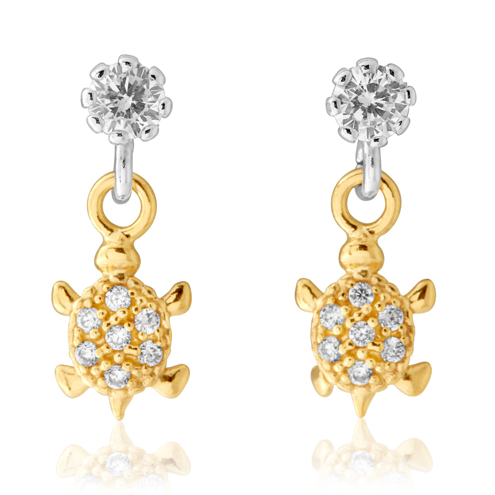 9ct Gold Silver Filled Cubic Zirconia Turtle Drop Earrings for Women - Elegant Dangle Jewelry Gift for Birthday, Anniversary & Special Occasions