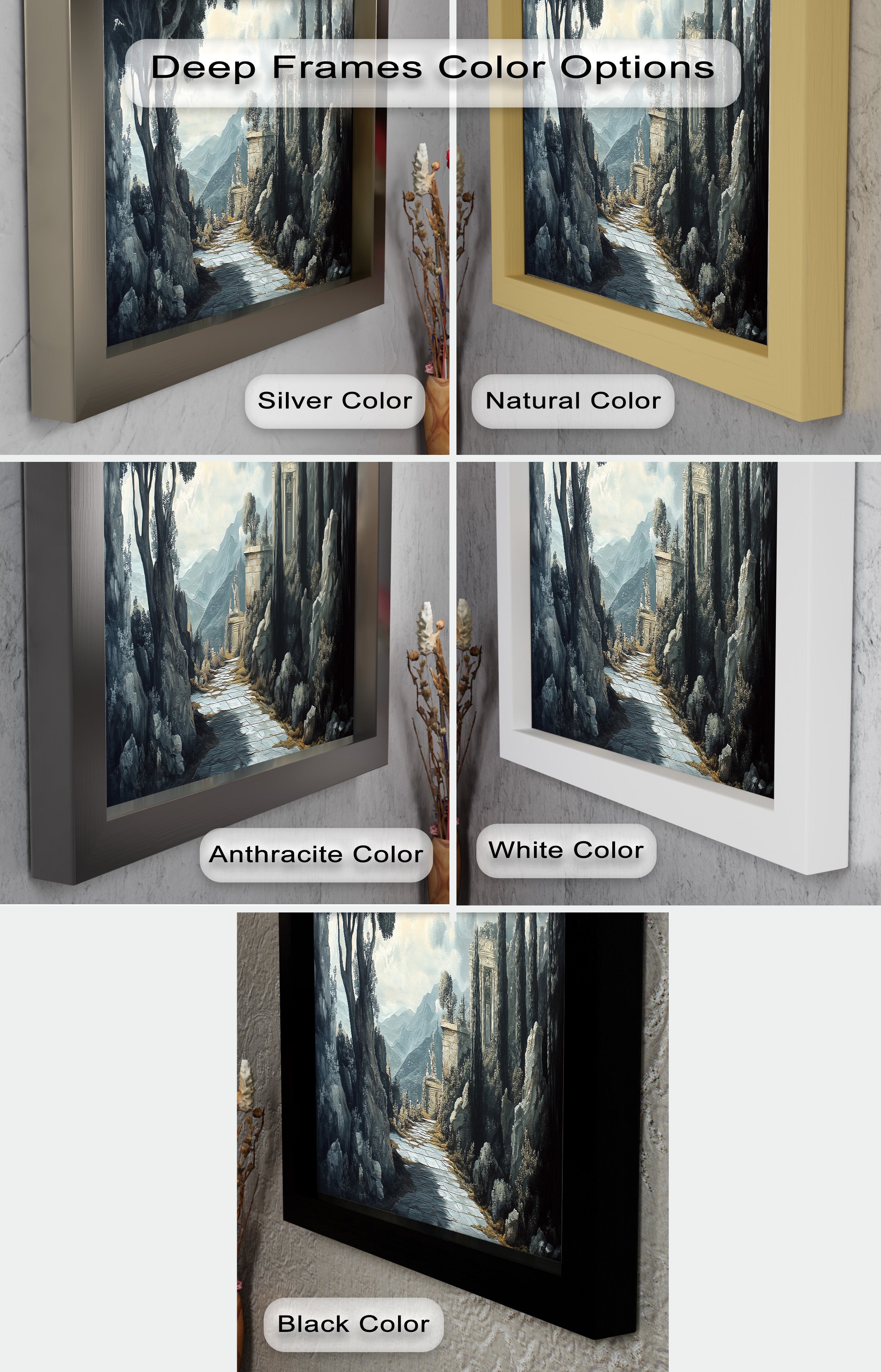 Ancient Pathway to the Temple - Hand Painted Classical Landscape Oil Canvas Art for Home Decor, Office & Living Room Wall