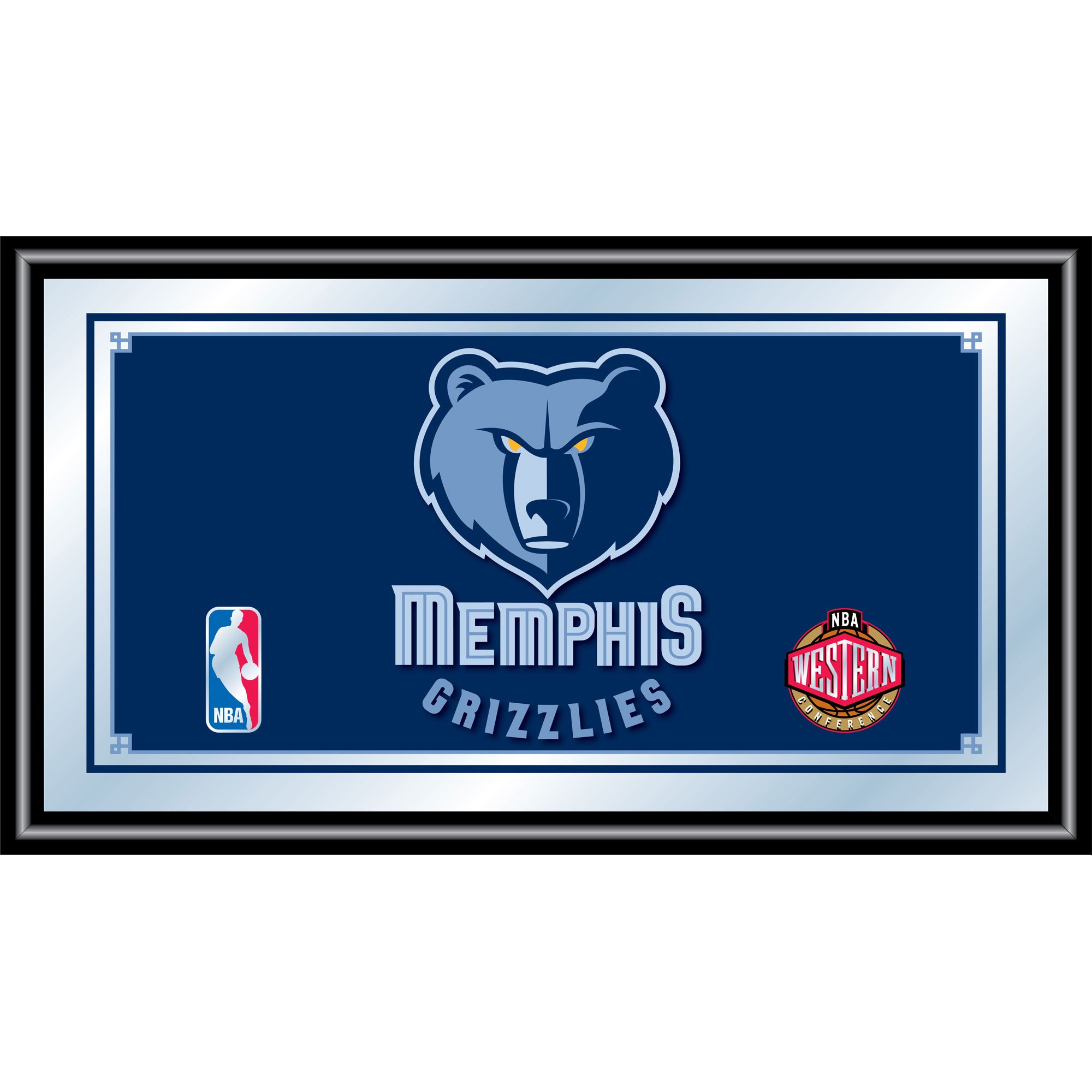 NBA Memphis Grizzlies Framed Logo Mirror - Premium Wooden Wall Decor for Basketball Fans - Perfect for Home, Office, or Man Cave Decorations