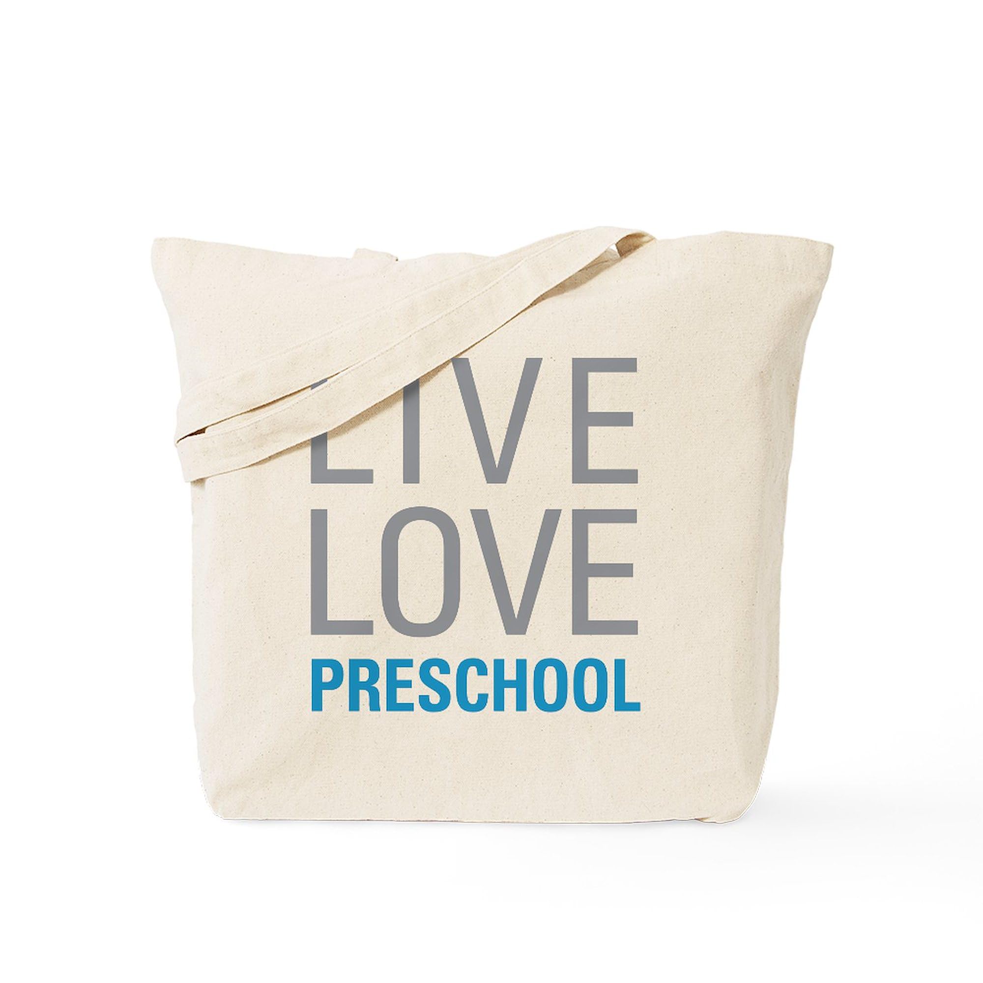 Live Love Preschool Tote Bag - Natural Canvas Reusable Shopping Tote for Teachers & Kids - Perfect for School, Groceries & Everyday Use