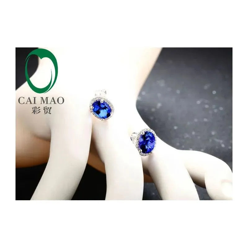 14K White Gold 2.71ct Violet Blue Tanzanite & Diamond Stud Earrings for Women - Elegant Engagement, Wedding, Anniversary Gift for Her