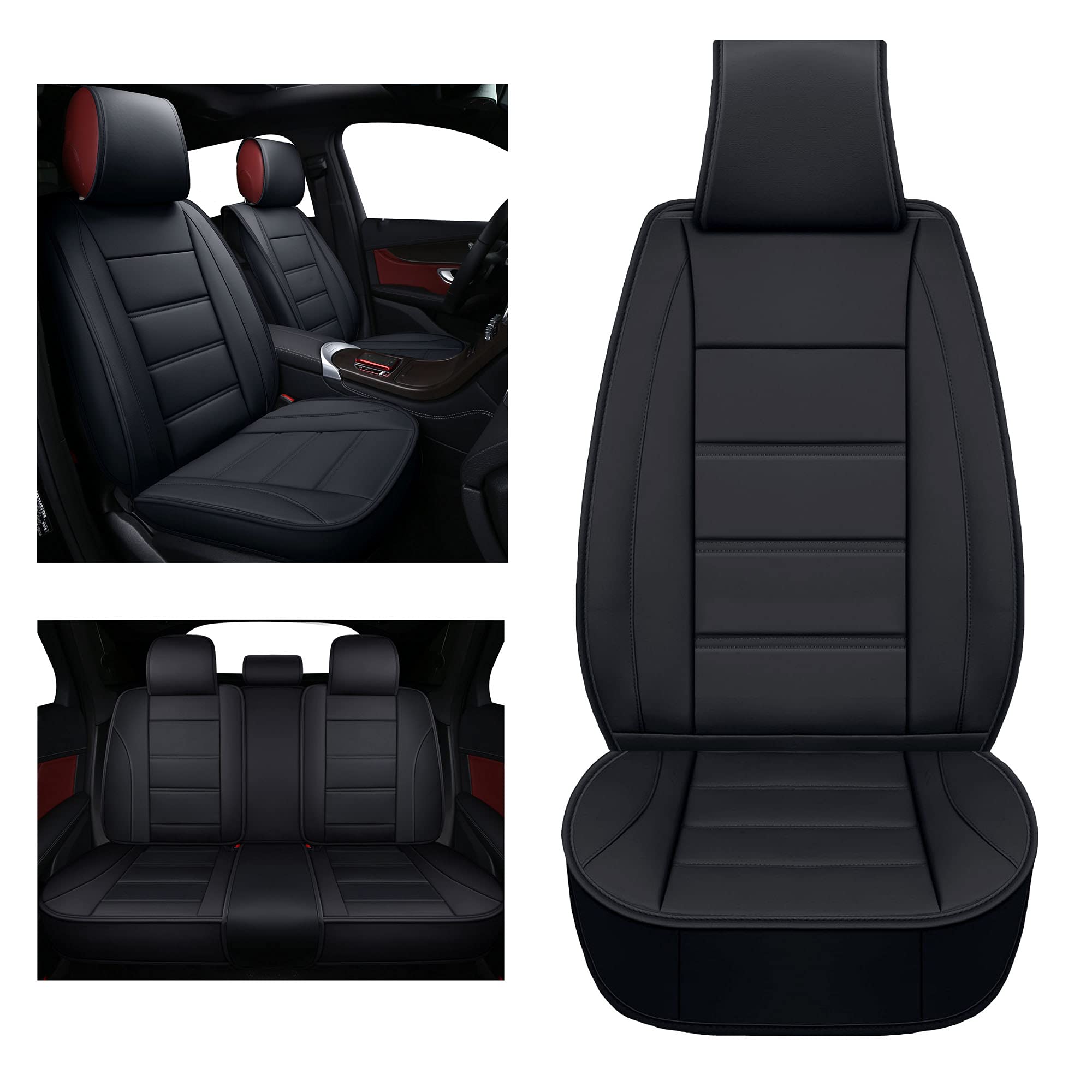 TKAAKT Waterproof Car Seat Cover - Faux Leatherette Universal Fit for Sedan, Pickup Truck, Hatchback & SUV - Black | Durable Protection for Pets, Kids & Daily Commute